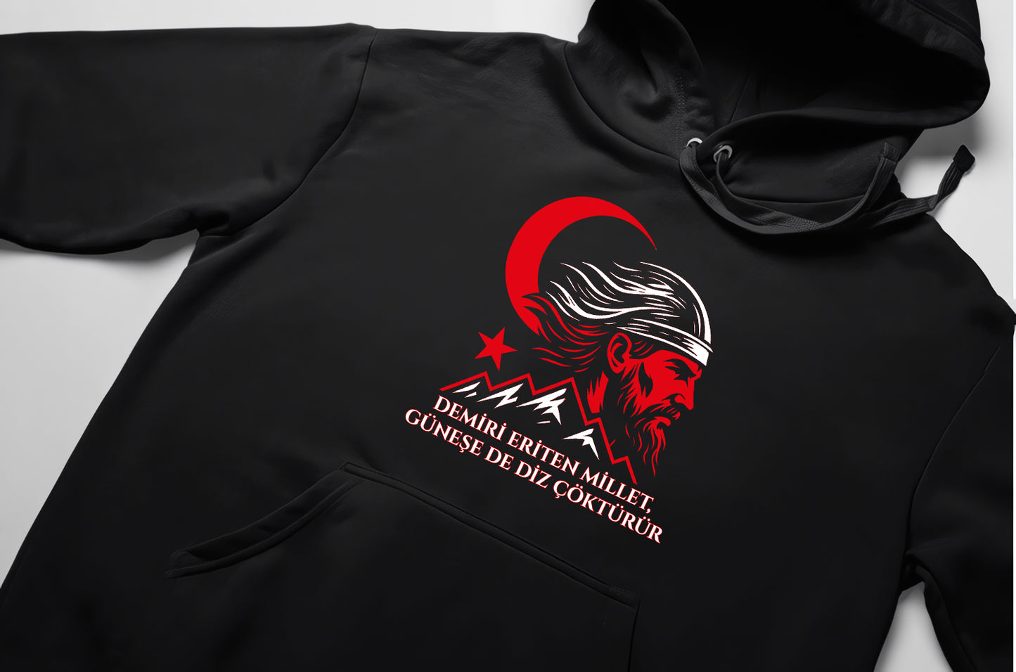 Ergenekon Hoodie – Türk Koleksiyonu, “Demiri Eriten Millet” Ön Baskılı, Unisex Oversize Kapüşonlu Sweatshirt, 3 İplik Şardonlu