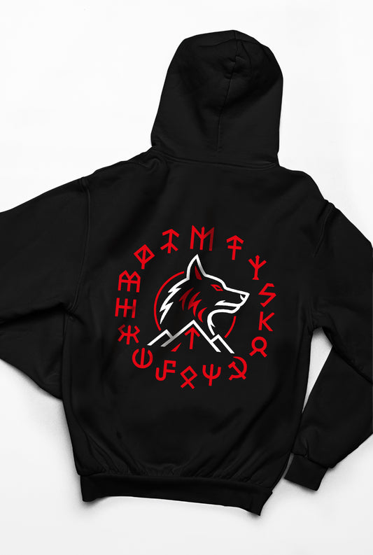 Göktürk Tamga Kolajlı Kurt Hoodie – Türk Koleksiyonu, Unisex Oversize Kapüşonlu Sweatshirt, 3 İplik Şardonlu