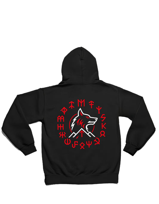 Göktürk Tamga Kolajlı Kurt Hoodie – Türk Koleksiyonu, Unisex Oversize Kapüşonlu Sweatshirt, 3 İplik Şardonlu