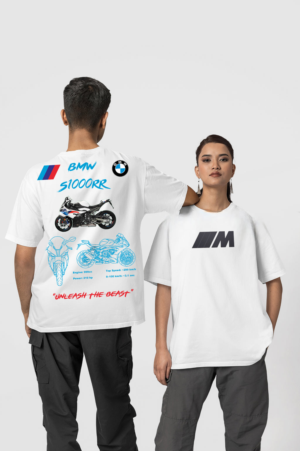 BMW S1000RR Tasarımlı Regular Unisex Tişört – Unleash The Beast Motosiklet Temalı Beyaz Siyah Model