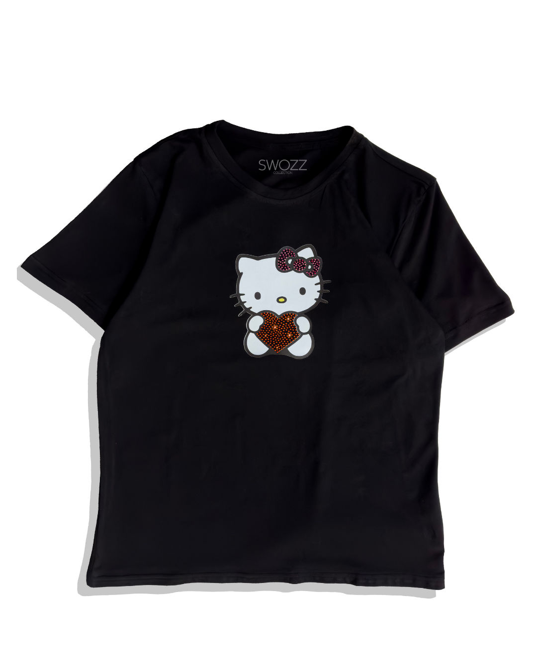 Hello Kitty Taş Kristal Taşlı Baskılı Kadın Premium T-shirt - Siyah