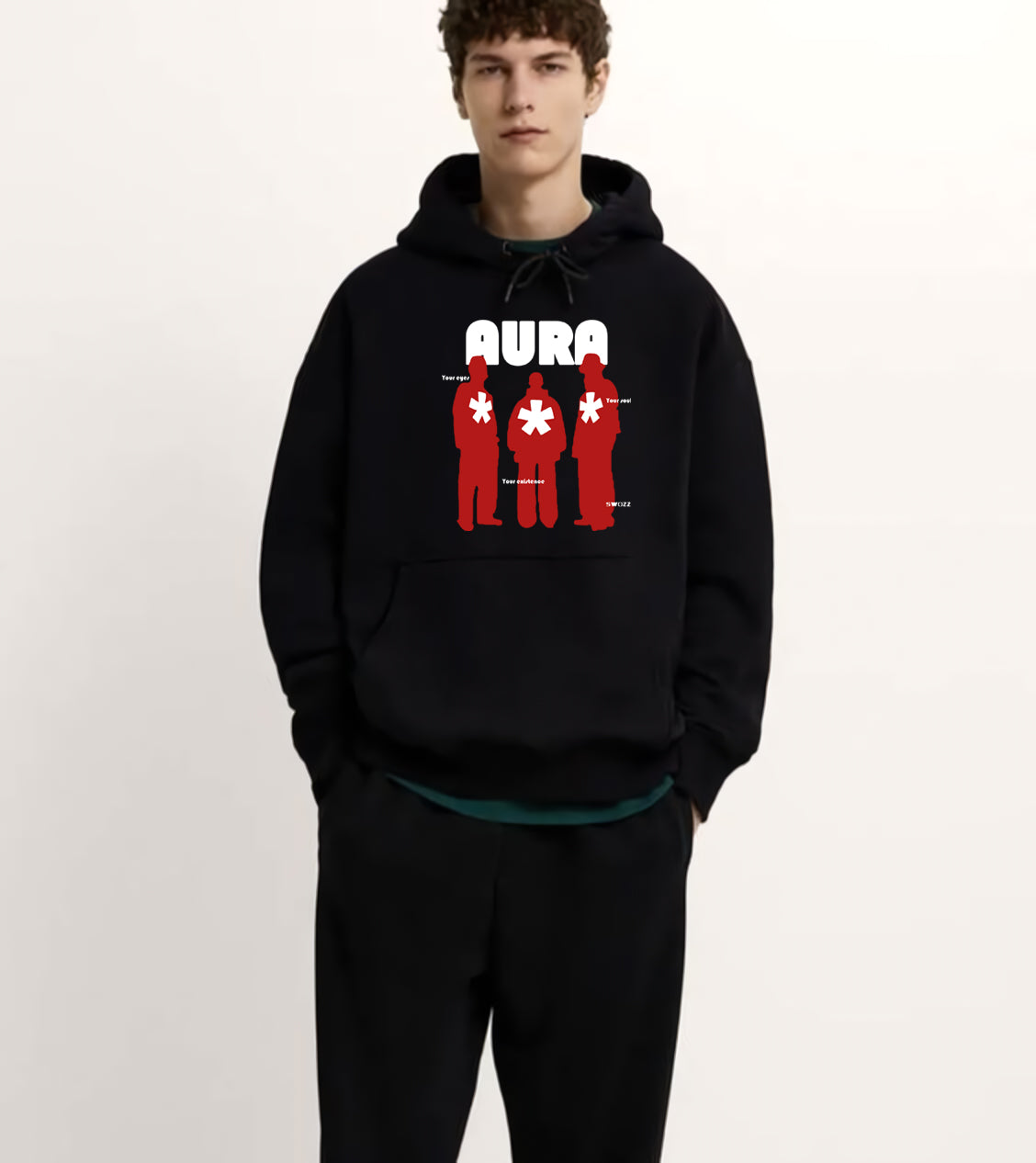 Aura Oversize Siyah Hoodie Kapşonlu Sweatshirt Kalın Kumaş