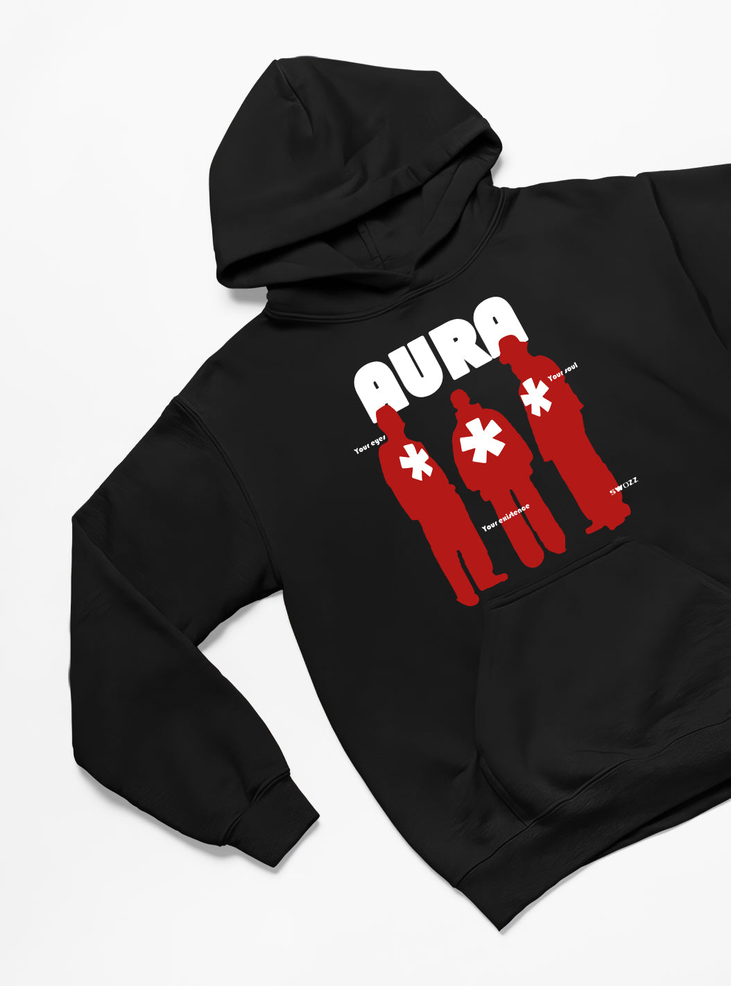 Aura Oversize Siyah Hoodie Kapşonlu Sweatshirt Kalın Kumaş