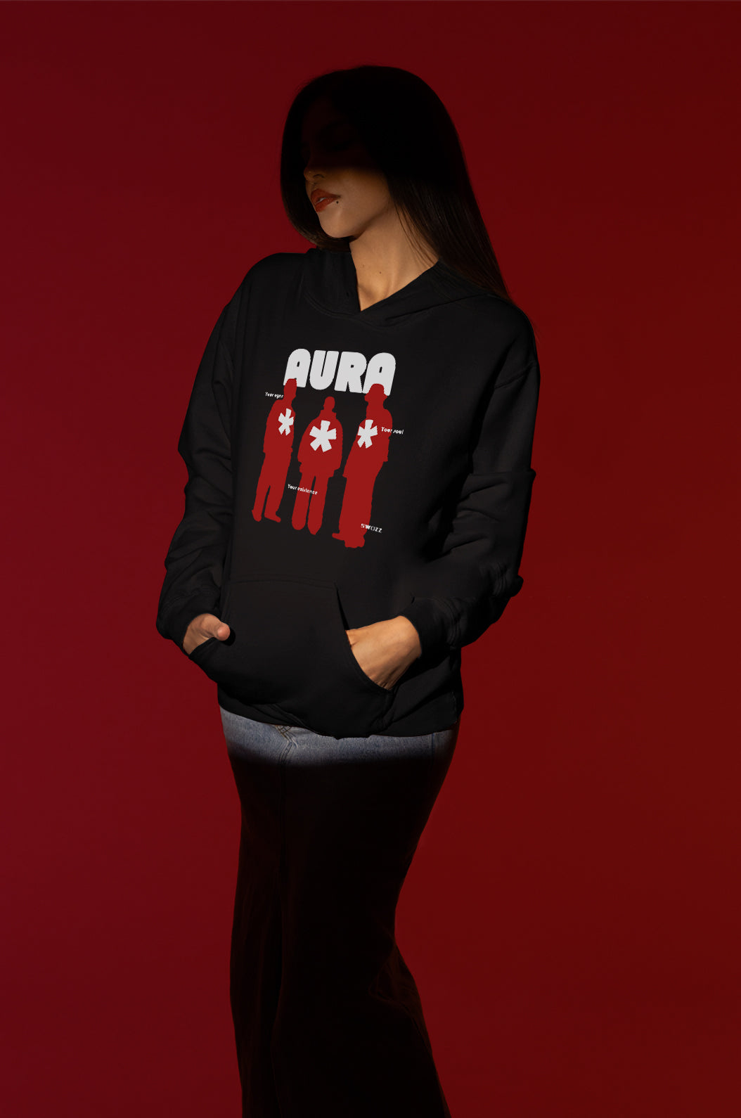 Aura Oversize Siyah Hoodie Kapşonlu Sweatshirt Kalın Kumaş