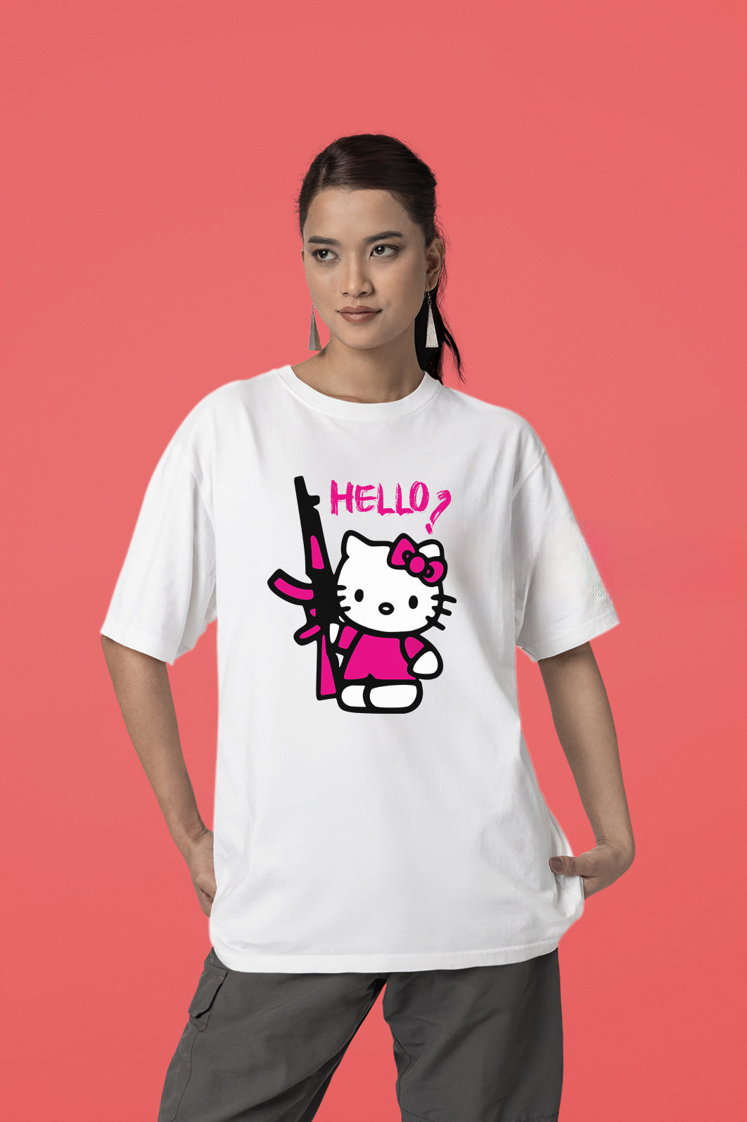 Hello Kitty Esintili Tasarım Regular Unisex Yazılı Tişört | Sokak Stili Baskılı Model