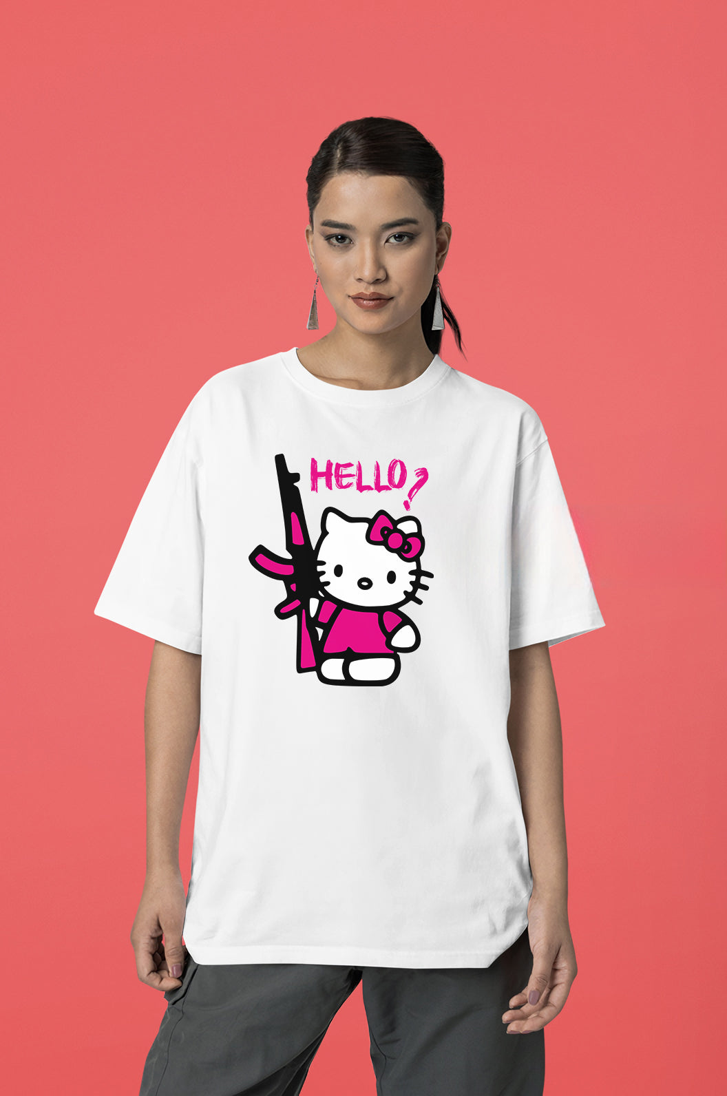 Hello Kitty Esintili Tasarım Regular Unisex Yazılı Tişört | Sokak Stili Baskılı Model