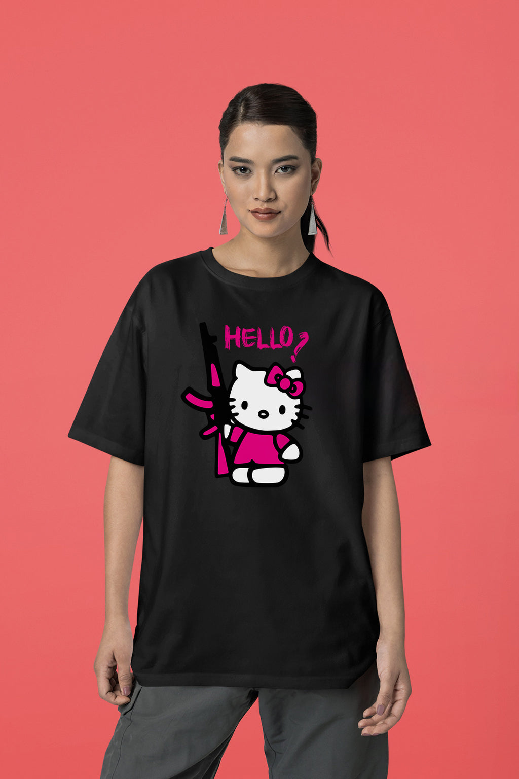 Hello Kitty Esintili Tasarım Regular Unisex Yazılı Tişört | Sokak Stili Baskılı Model