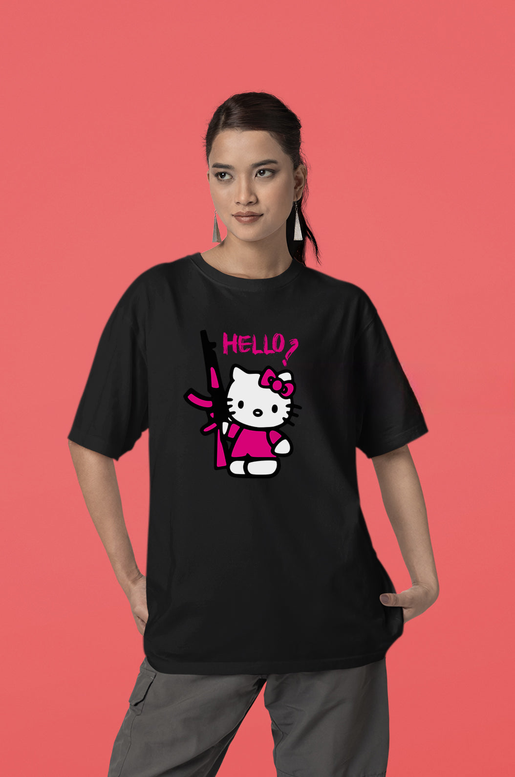 Hello Kitty Esintili Tasarım Regular Unisex Yazılı Tişört | Sokak Stili Baskılı Model