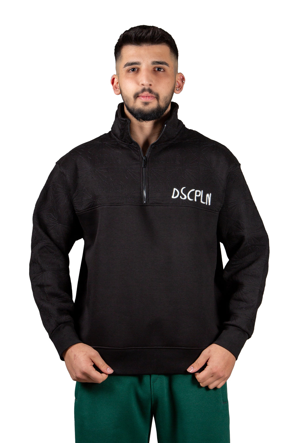 DSCPLN Nakış Detaylı Dik Yaka Unisex Oversize Sweatshirt – Premium 3 İplik Şardonlu Kumaş
