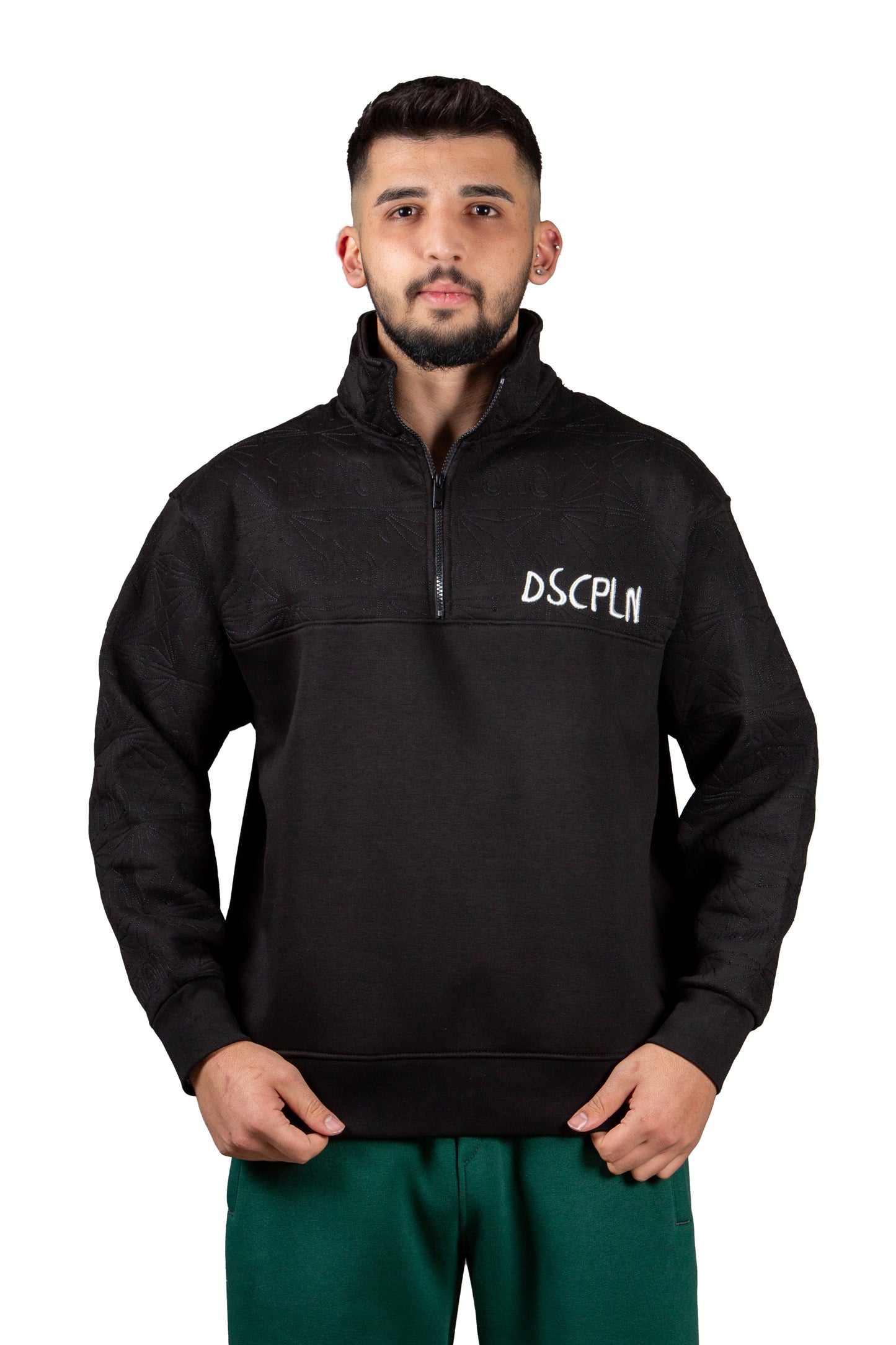 DSCPLN Nakış Detaylı Dik Yaka Unisex Oversize Sweatshirt – Premium 3 İplik Şardonlu Kumaş