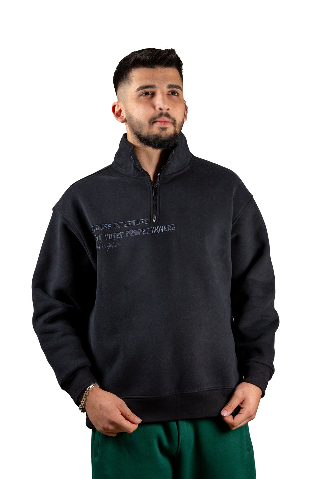 L’UNIVERS DE L’ÂME Dik Yaka Nakış Detaylı Unisex Oversize Sweatshirt – Premium 3 İplik Şardonlu Kumaş