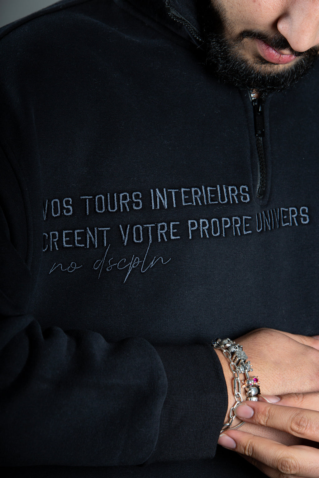 L’UNIVERS DE L’ÂME Dik Yaka Nakış Detaylı Unisex Oversize Sweatshirt – Premium 3 İplik Şardonlu Kumaş