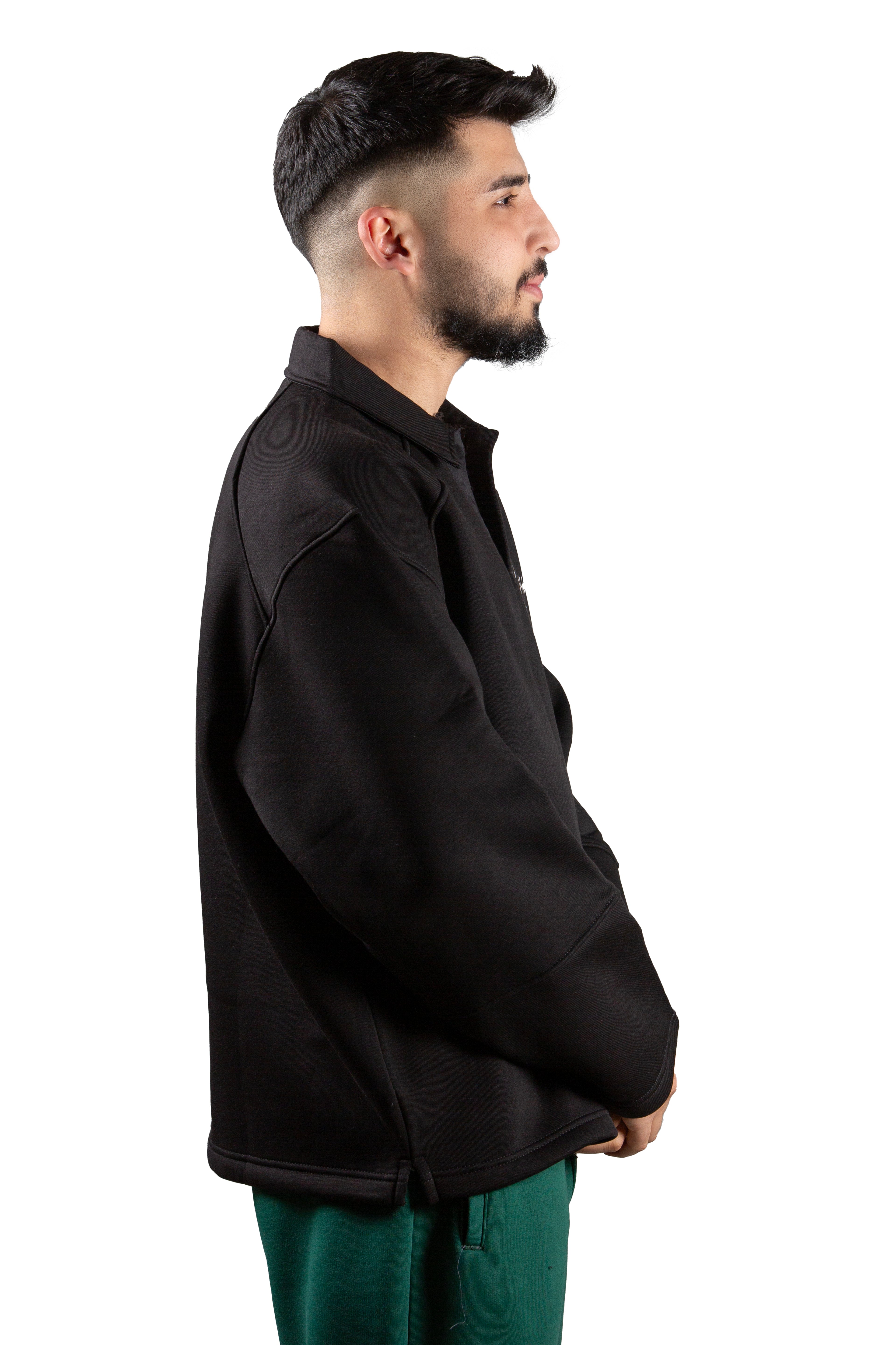 Calmness Nakış Detaylı Polo Yaka Unisex Oversize Sweatshirt – Premium 3 İplik Şardonlu Kumaş