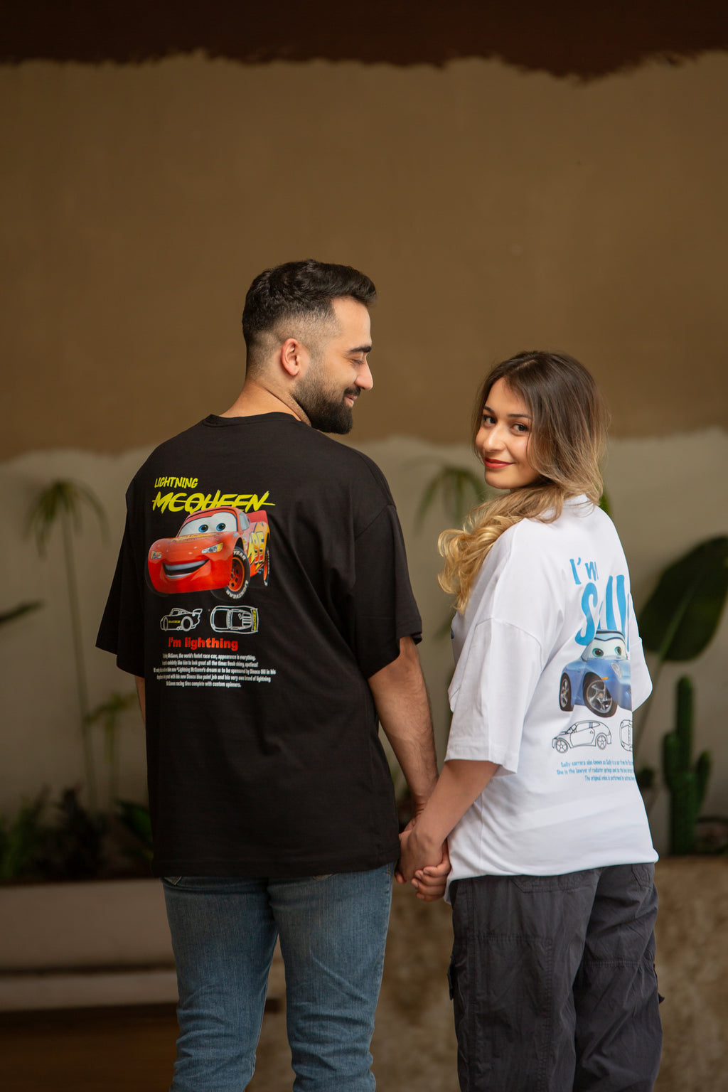 I'm Sally Ve Şimşek McQueen Cars Baskılı Siyah Beyaz 2'li Sevgili Kombini Çift Tshirt 2 Adet