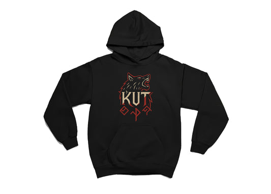 Kut Hoodie – Türk Koleksiyonu, Kurt Figürlü Ön Baskılı, Unisex Oversize Kapüşonlu Sweatshirt, 3 İplik Şardonlu