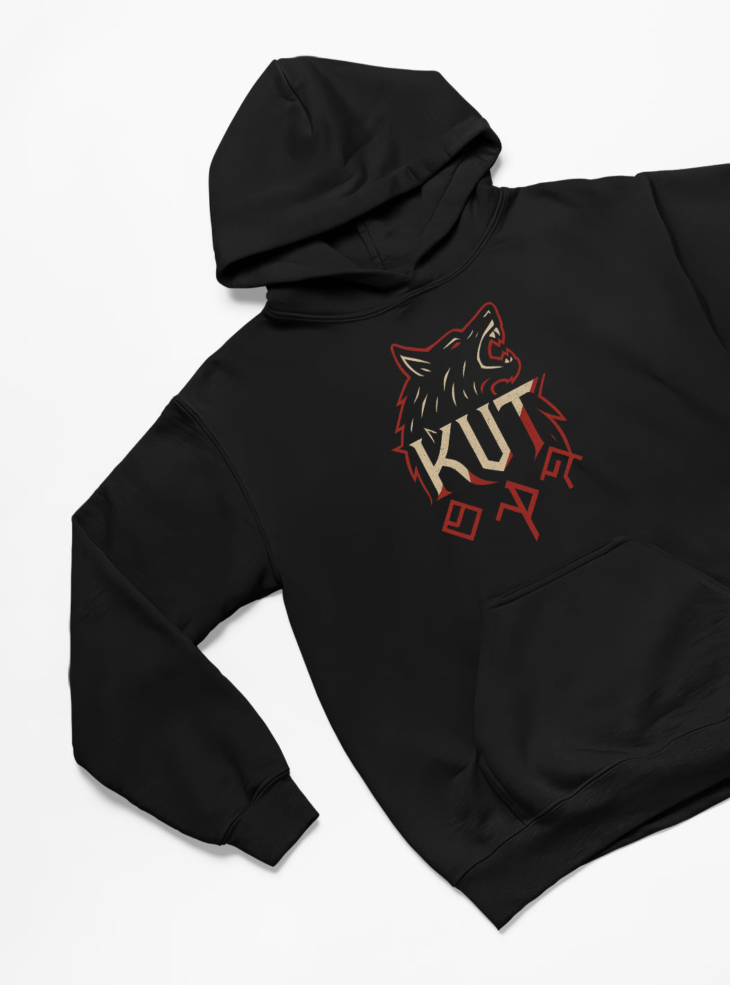 Kut Hoodie – Türk Koleksiyonu, Kurt Figürlü Ön Baskılı, Unisex Oversize Kapüşonlu Sweatshirt, 3 İplik Şardonlu