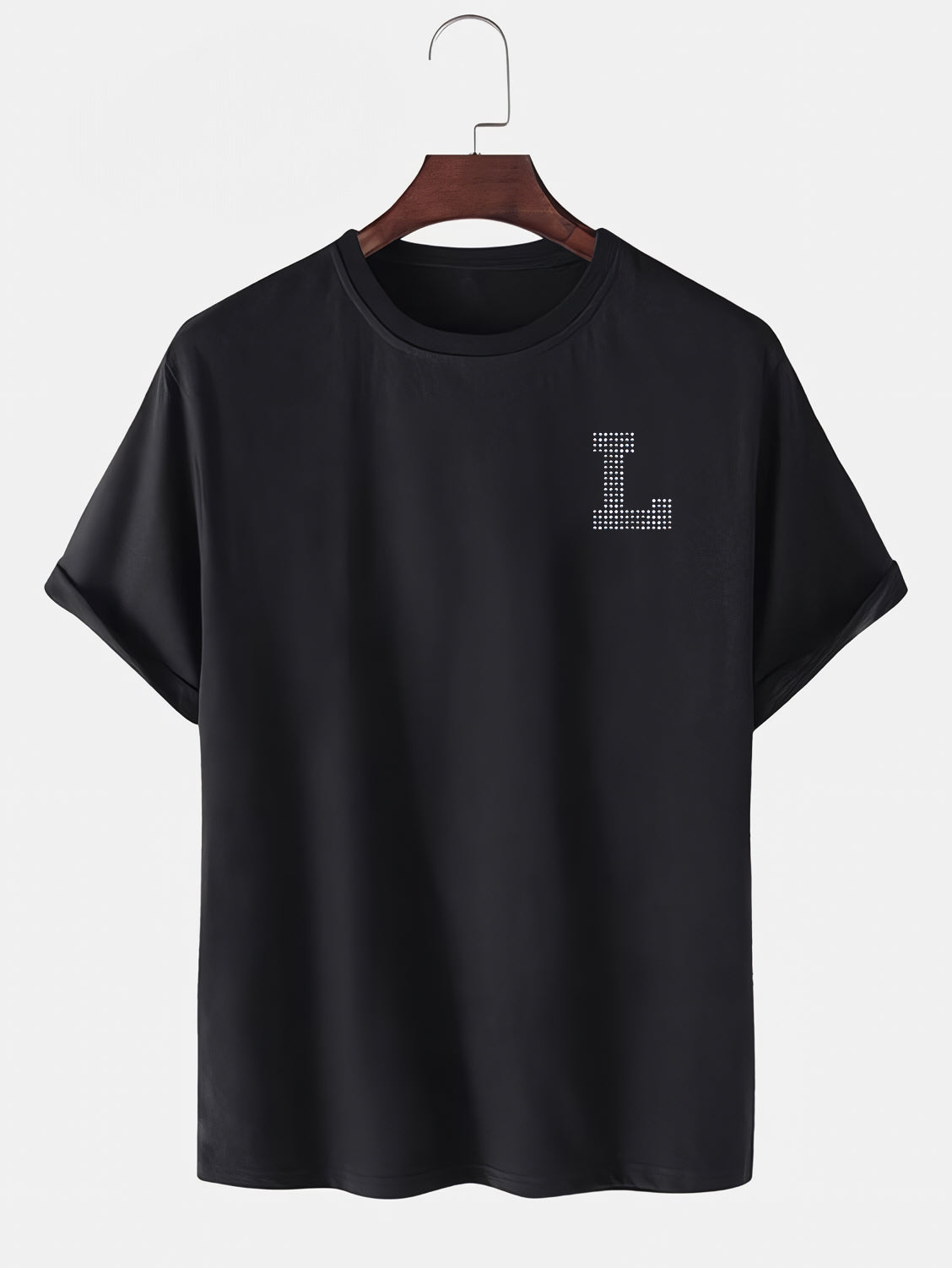 Taş Kristal Harf Baskılı Regular Tişört Unisex Premium Kumaş Siyah