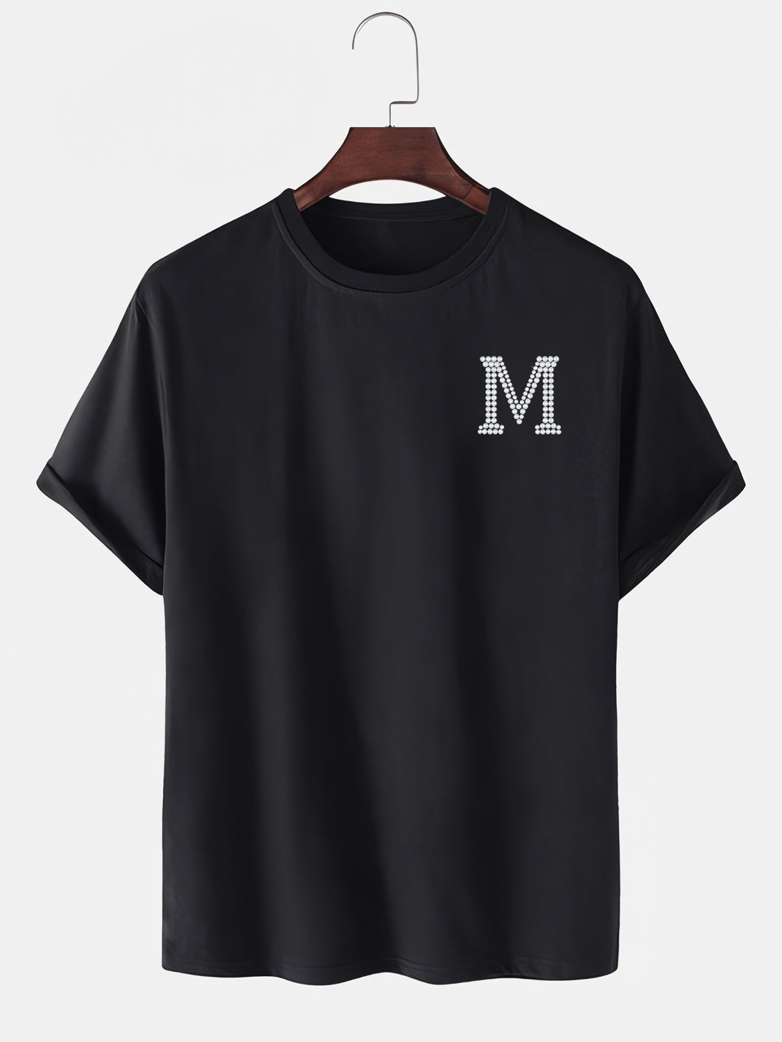 Taş Kristal Harf Baskılı Regular Tişört Unisex Premium Kumaş Siyah