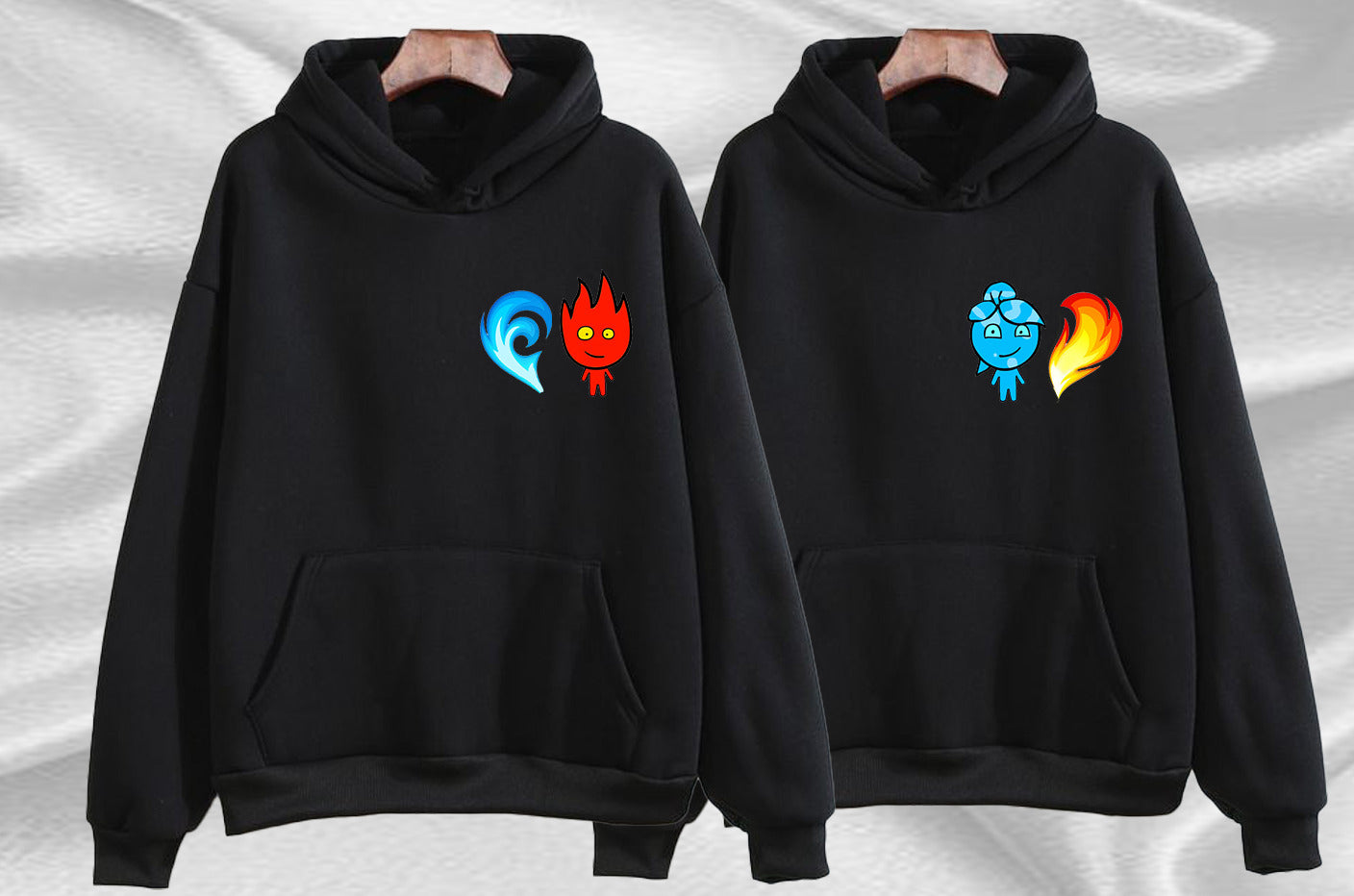 Ateş Ve Su Baskılı Özel Tasarım 2 Adet Sevgili Kombini Çift Sweatshirt