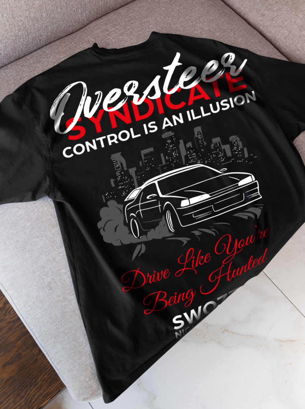 Oversteer Syndicate Tasarımı - Siyah Regular Fit Erkek Tişört –  | Swozz SPEED & SPIRIT Koleksiyonu