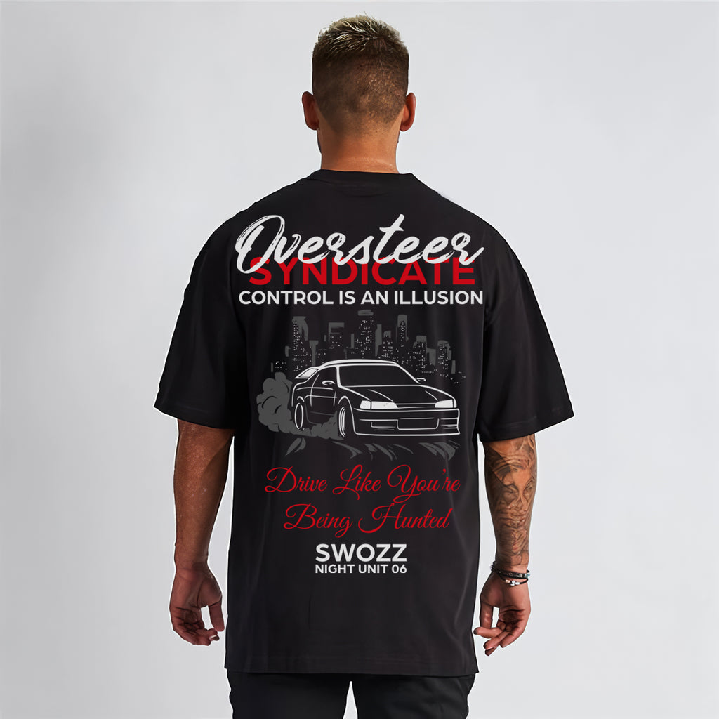 Oversteer Syndicate Tasarımı - Siyah Regular Fit Erkek Tişört –  | Swozz SPEED & SPIRIT Koleksiyonu