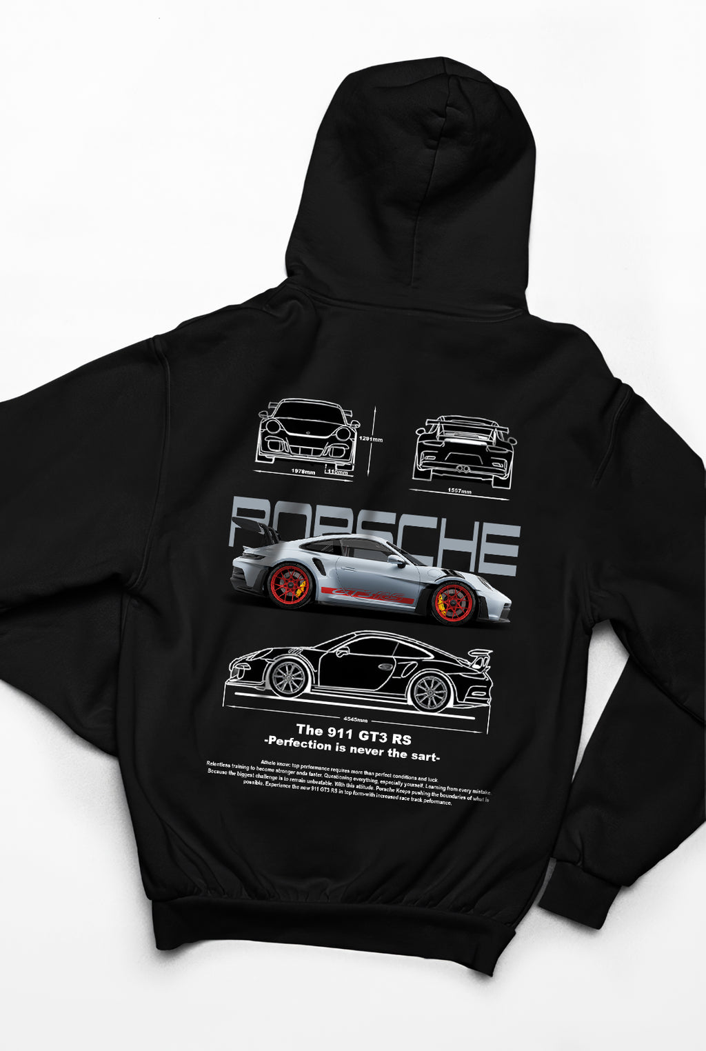 Porsche Ön Ve Sırt Baskılı Siyah 3 Ip Kalın Kumaş Unisex Sweatshirt Hoodie