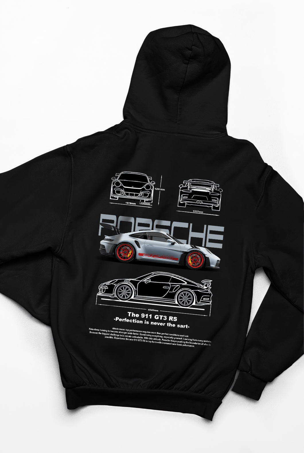 Porsche Ön Ve Sırt Baskılı Siyah 3 Ip Kalın Kumaş Unisex Sweatshirt Hoodie