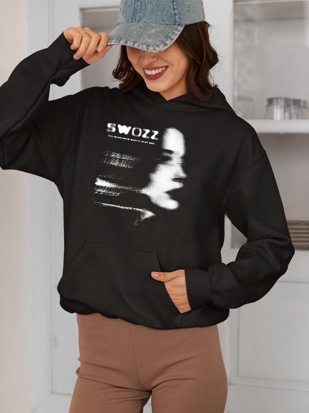 You Never Know What On My Mind Yazılı Kadın Oversize Hoodie Kapşonlu Sweatshirt Kalın Kumaş