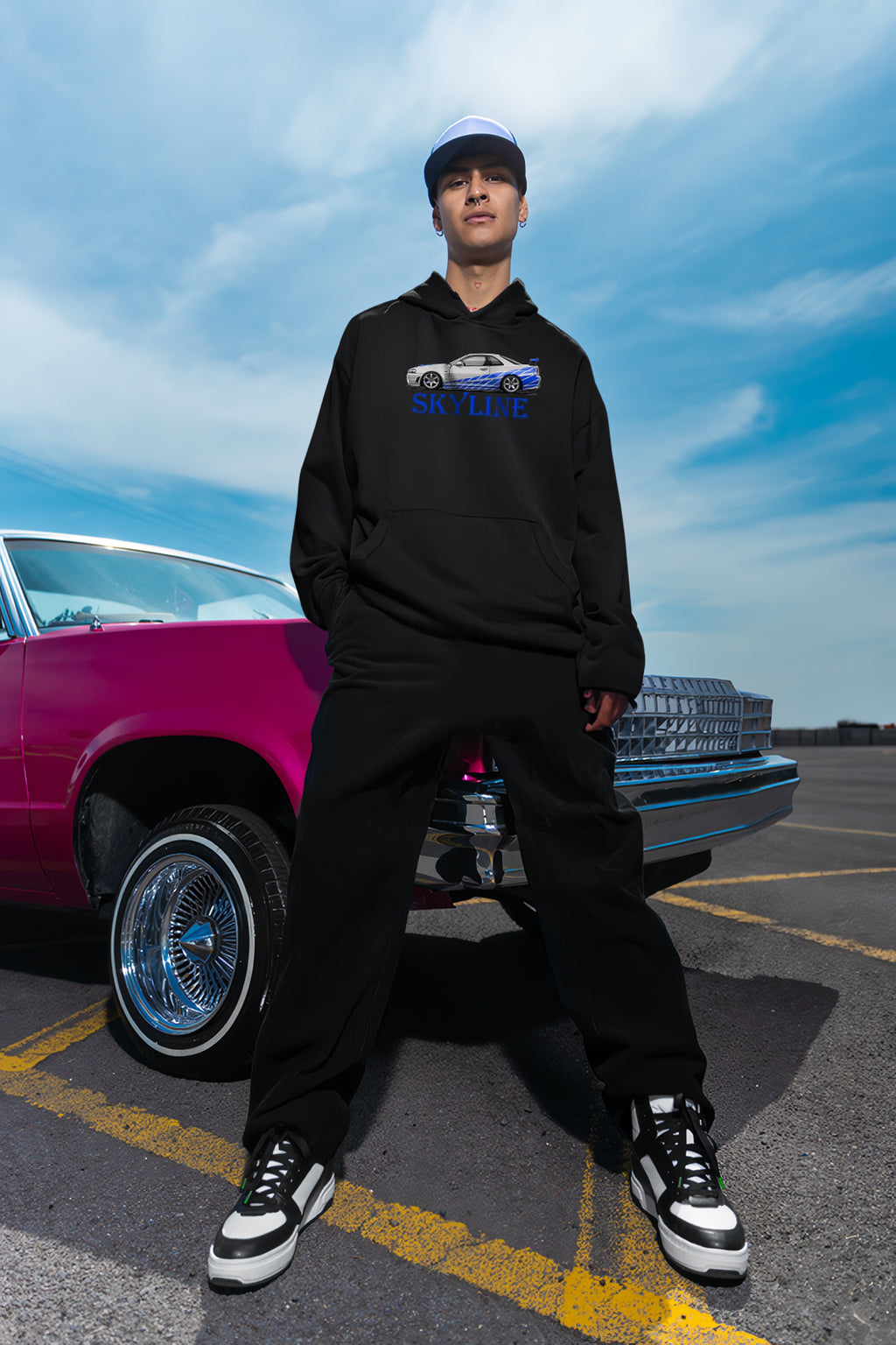 Nissan Skyline Ön ve Sırt Baskılı Siyah Unisex Oversize Sweatshirt Hoodie