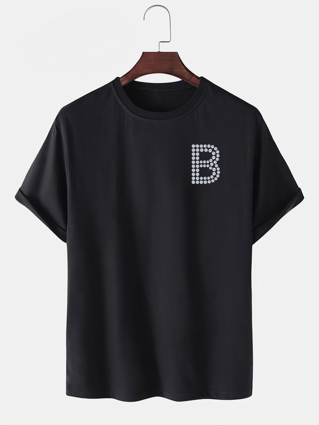 Taş Kristal Harf Baskılı Regular Tişört Unisex Premium Kumaş Siyah