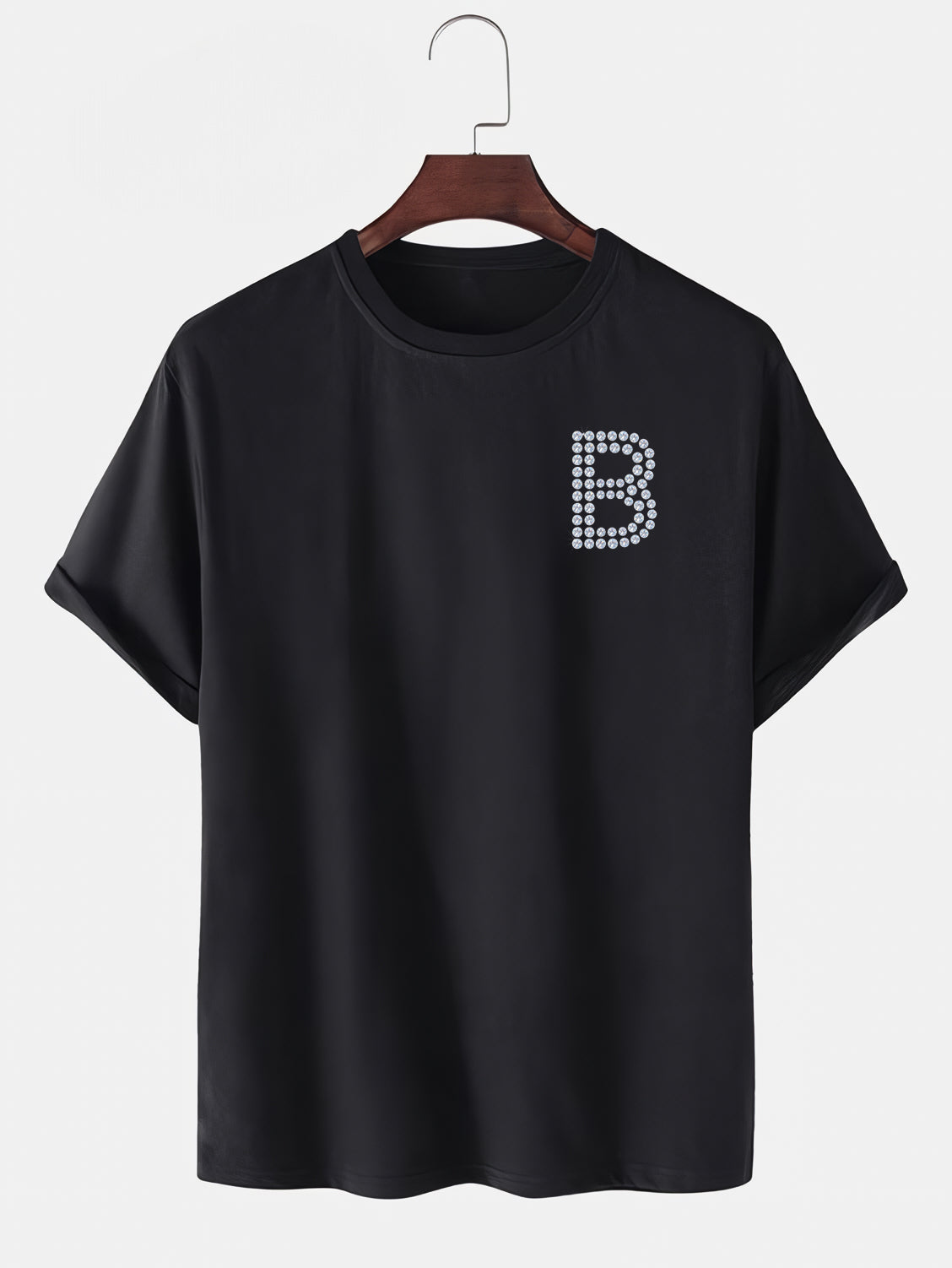 Taş Kristal Harf Baskılı Regular Tişört Unisex Premium Kumaş Siyah