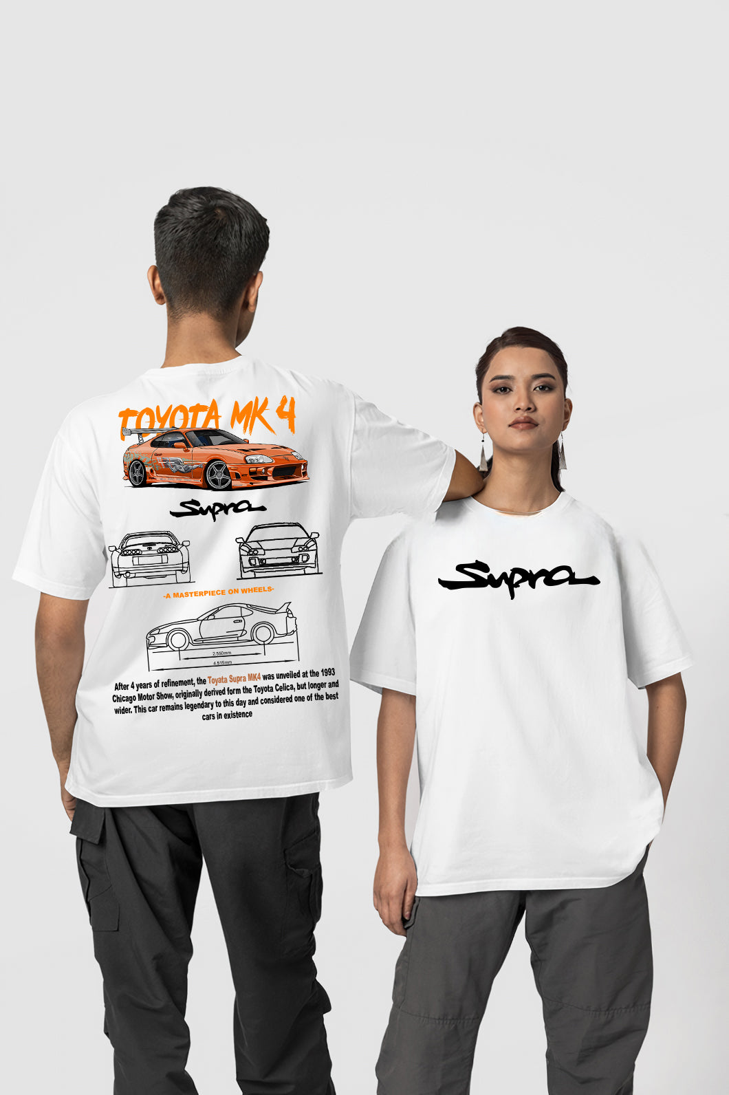 Supra MK4 Baskılı Yüksek Kaliteli Unisex Beyaz ve Siyah Regular Tshirt