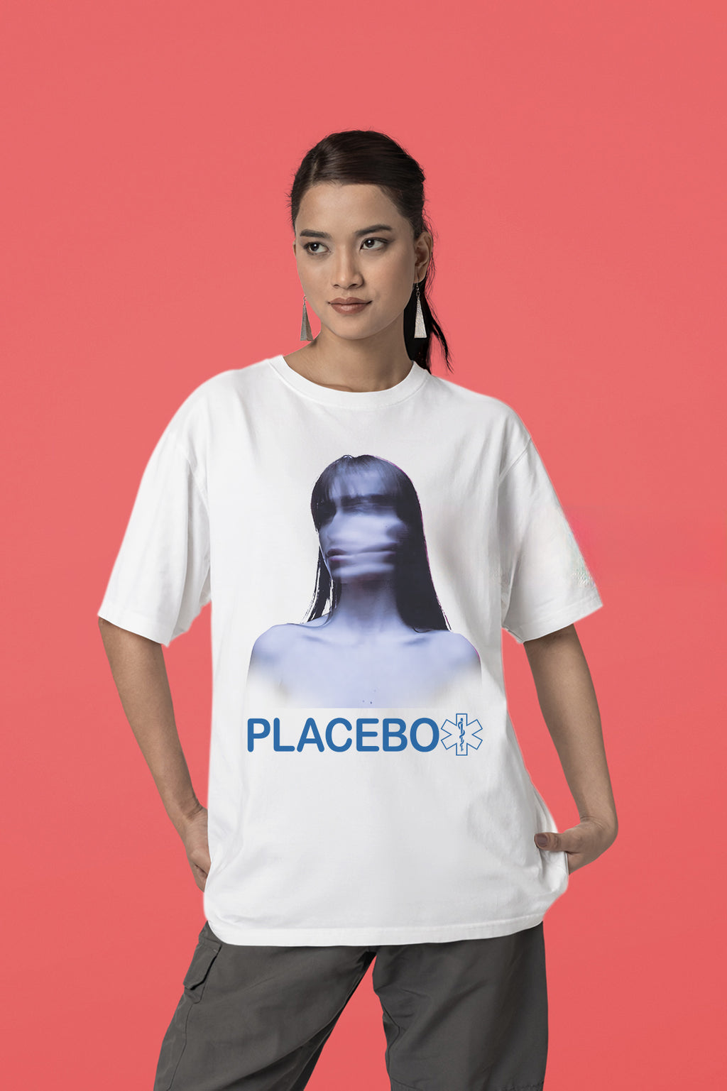 Placebo Baskılı Kadın Oversize Pamuklu Tshirt