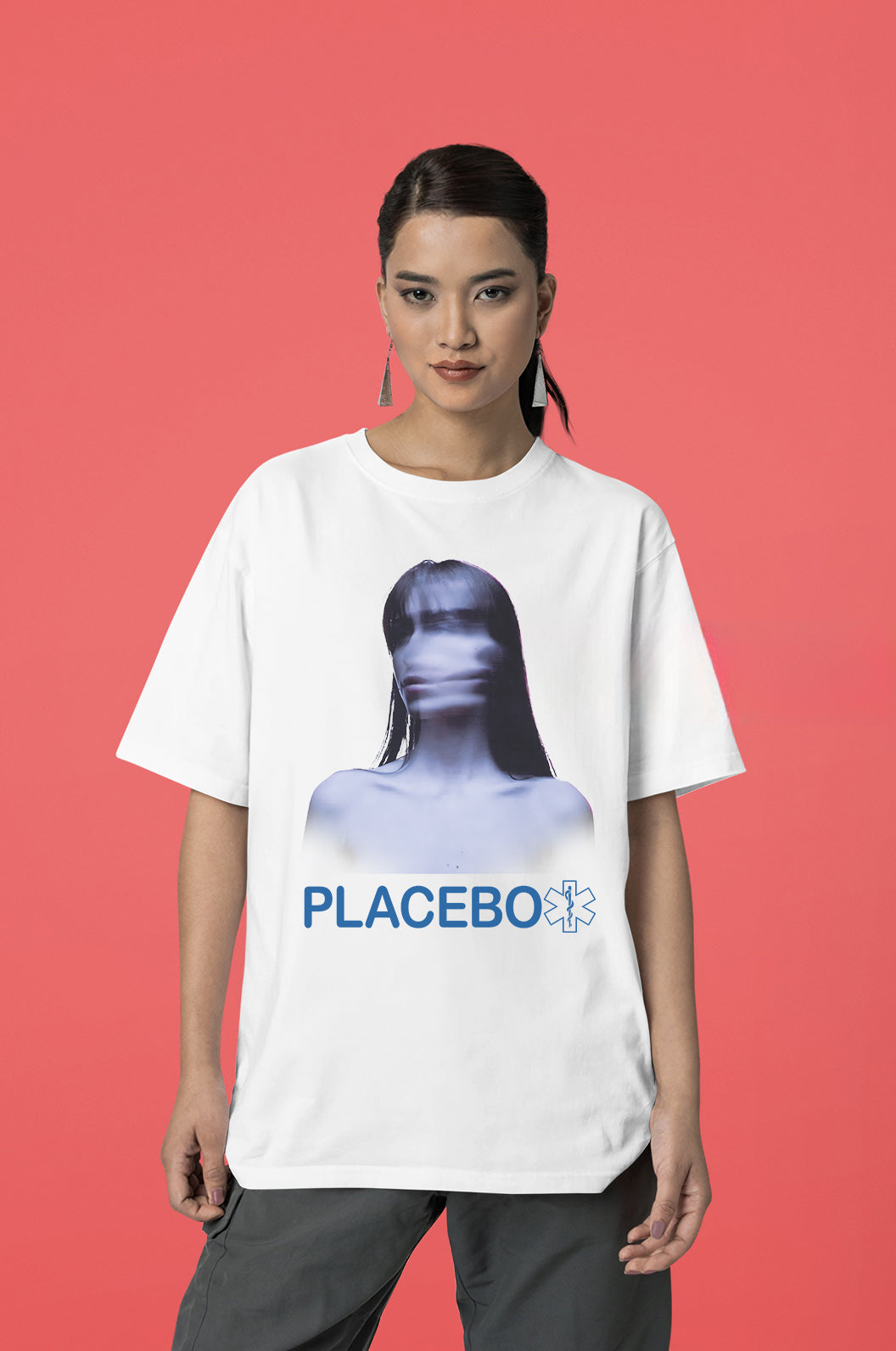 Placebo Baskılı Kadın Oversize Pamuklu Tshirt