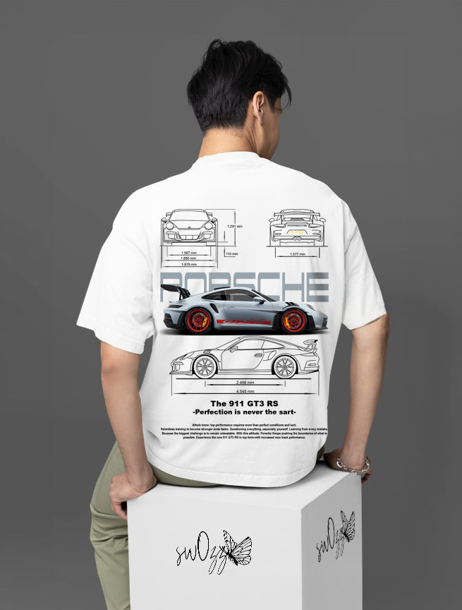 Porsche Ön ve Sırt Baskılı Yüksek Kaliteli Unisex Beyaz ve Siyah Regular Tshirt