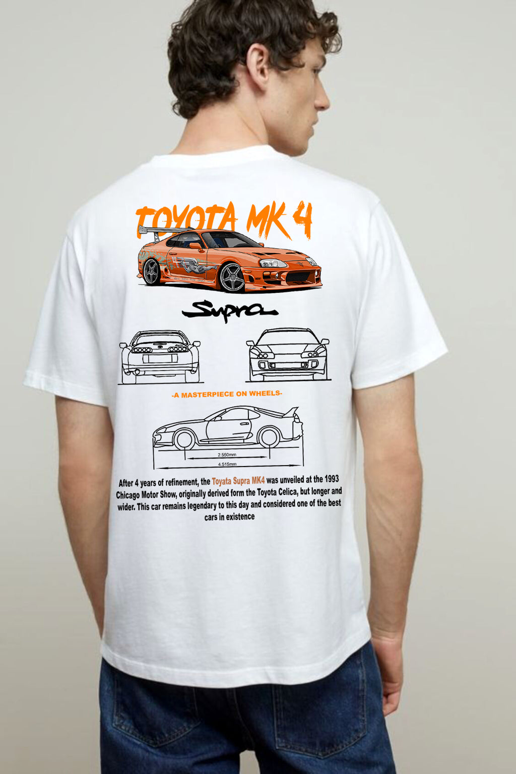 Supra MK4 Baskılı Yüksek Kaliteli Unisex Beyaz ve Siyah Regular Tshirt