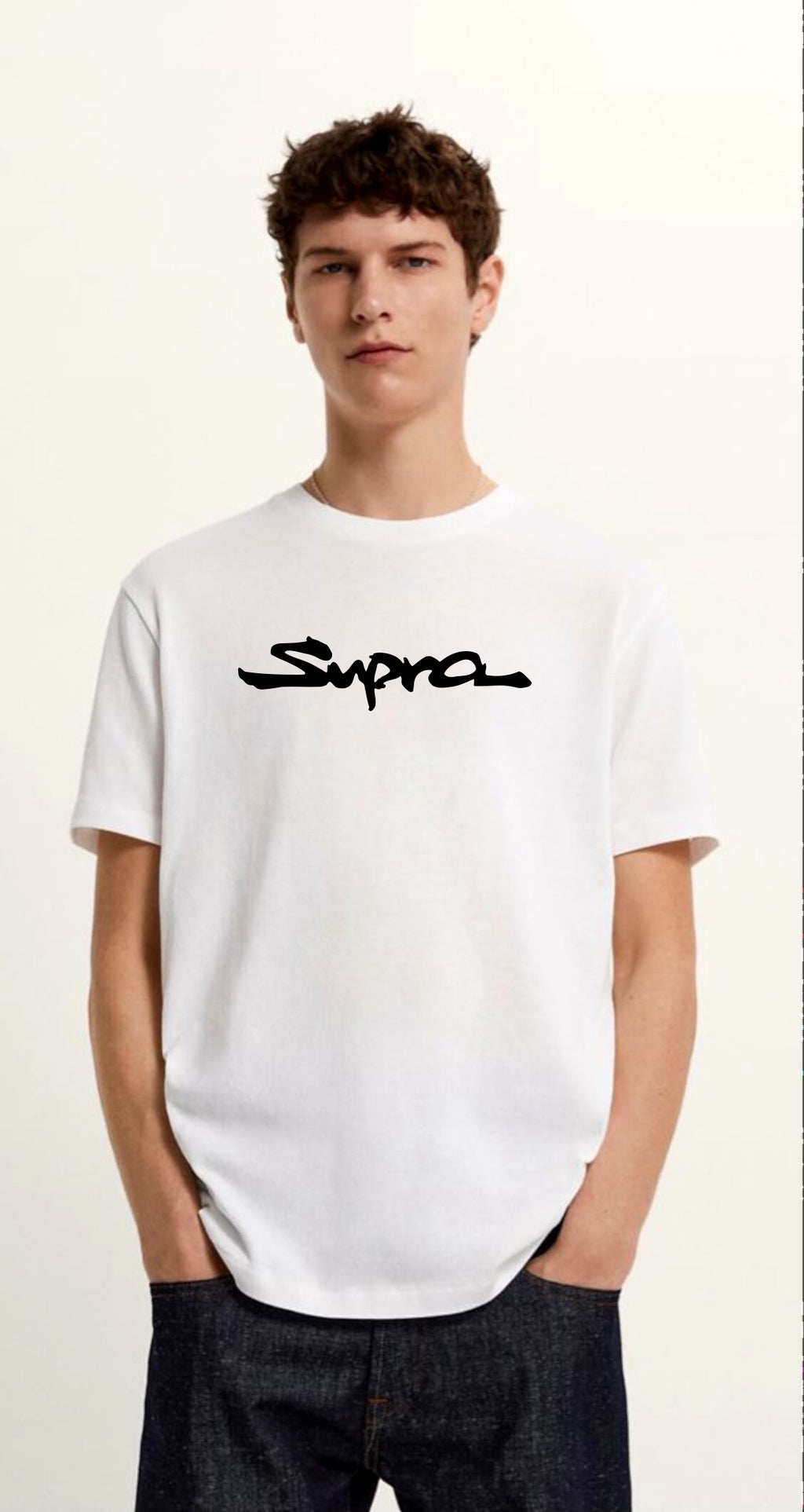 Supra MK4 Baskılı Yüksek Kaliteli Unisex Beyaz ve Siyah Regular Tshirt