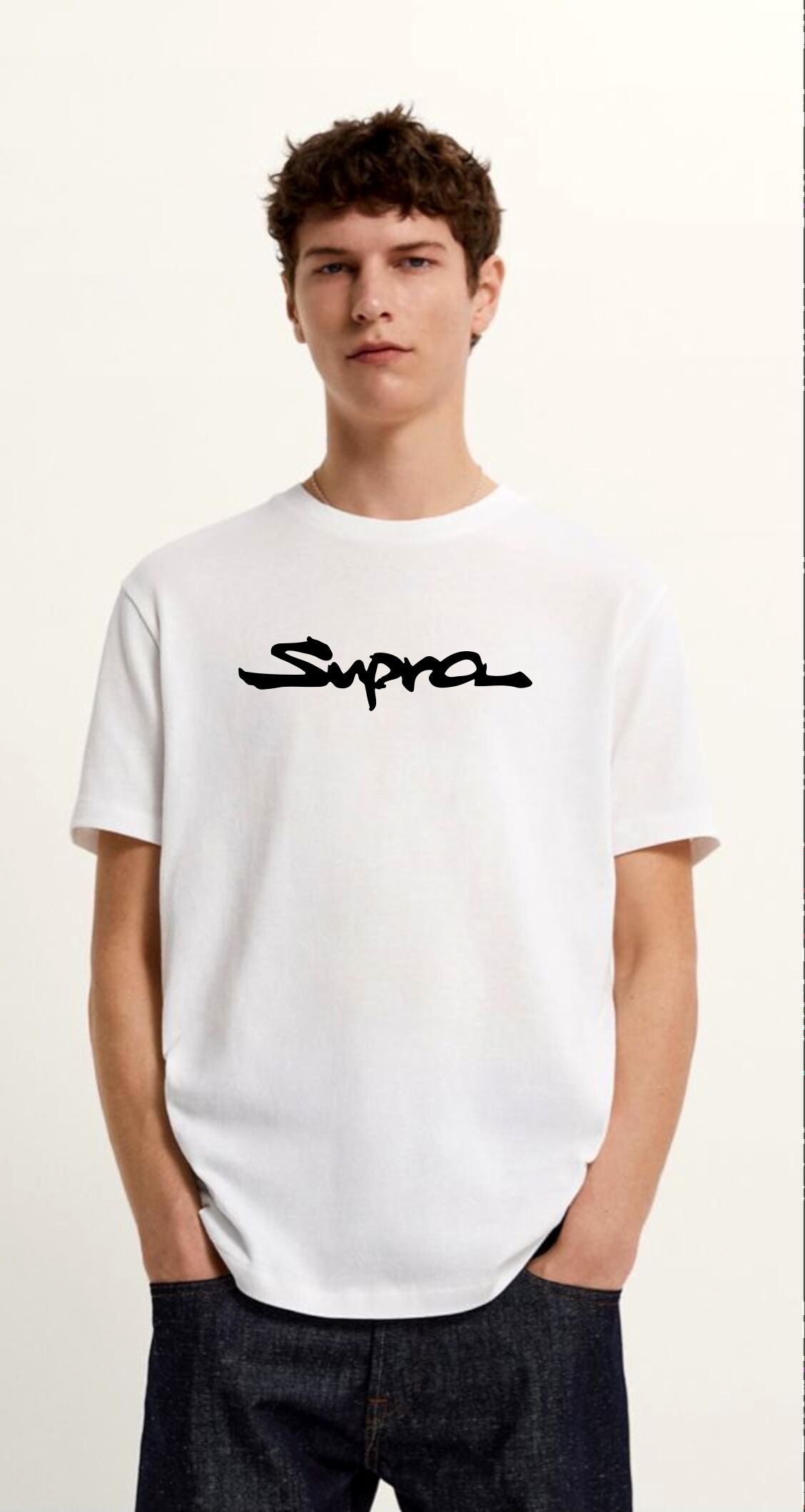Supra MK4 Baskılı Yüksek Kaliteli Unisex Beyaz ve Siyah Regular Tshirt