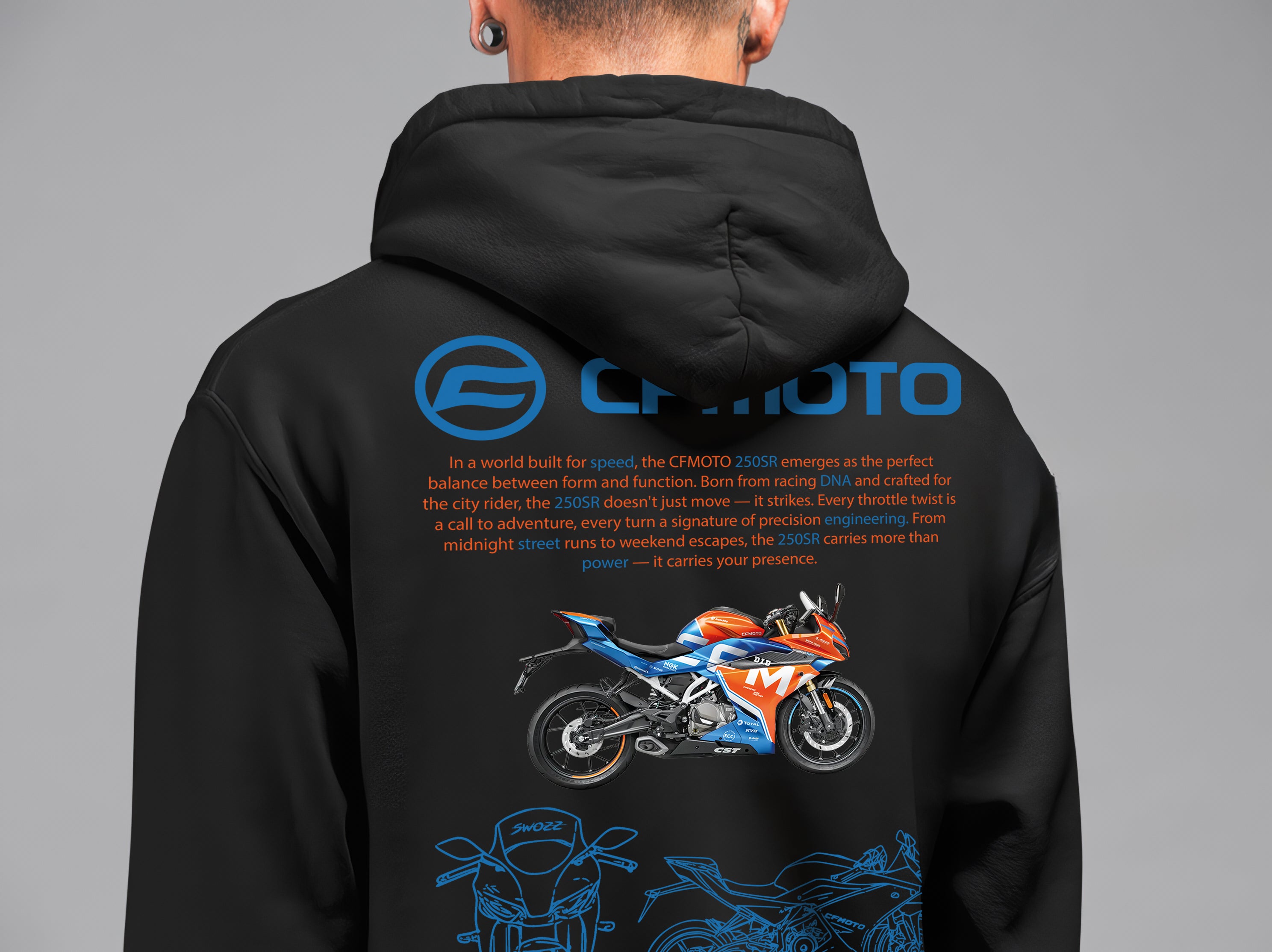 CFMOTO 250SR Hoodie – Ride Bold, Limited Edition, Unisex Oversize Kapüşonlu Sweatshirt, 3 İplik Şardonlu