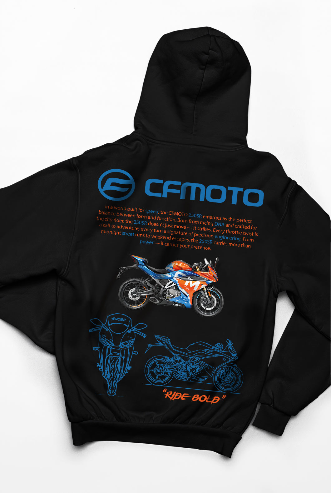 CFMOTO 250SR Hoodie – Ride Bold, Limited Edition, Unisex Oversize Kapüşonlu Sweatshirt, 3 İplik Şardonlu