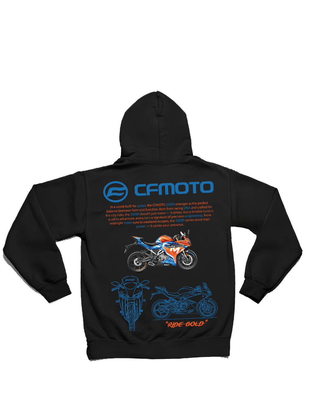 CFMOTO 250SR Hoodie – Ride Bold, Limited Edition, Unisex Oversize Kapüşonlu Sweatshirt, 3 İplik Şardonlu
