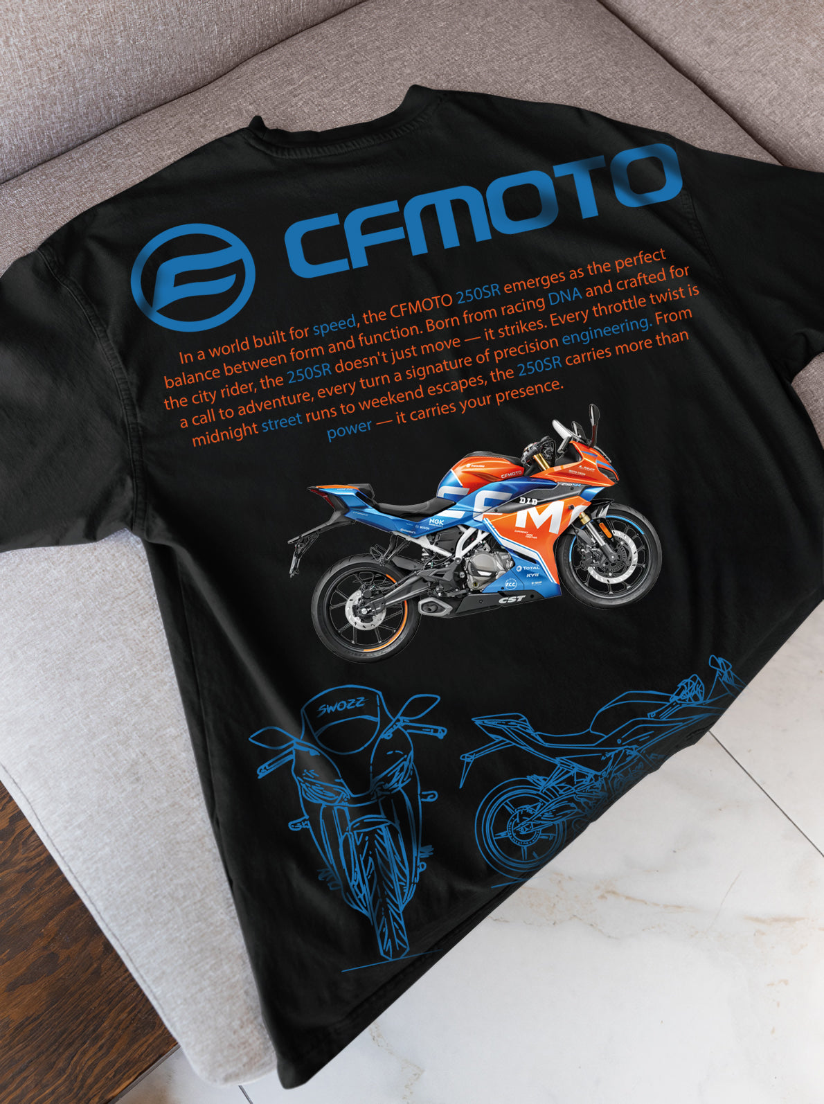 CFMoto 250SR Tasarımlı Siyah Regular Unisex Tişört Ride Bold Motosiklet Temalı Model
