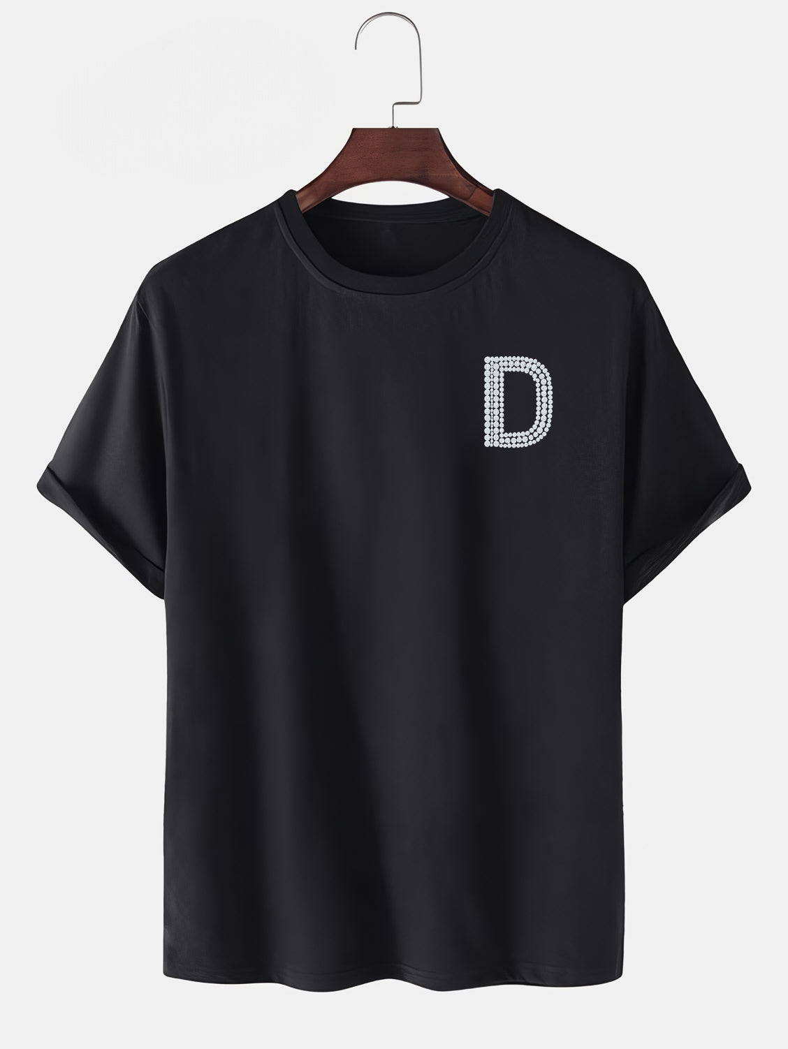 Taş Kristal Harf Baskılı Regular Tişört Unisex Premium Kumaş Siyah