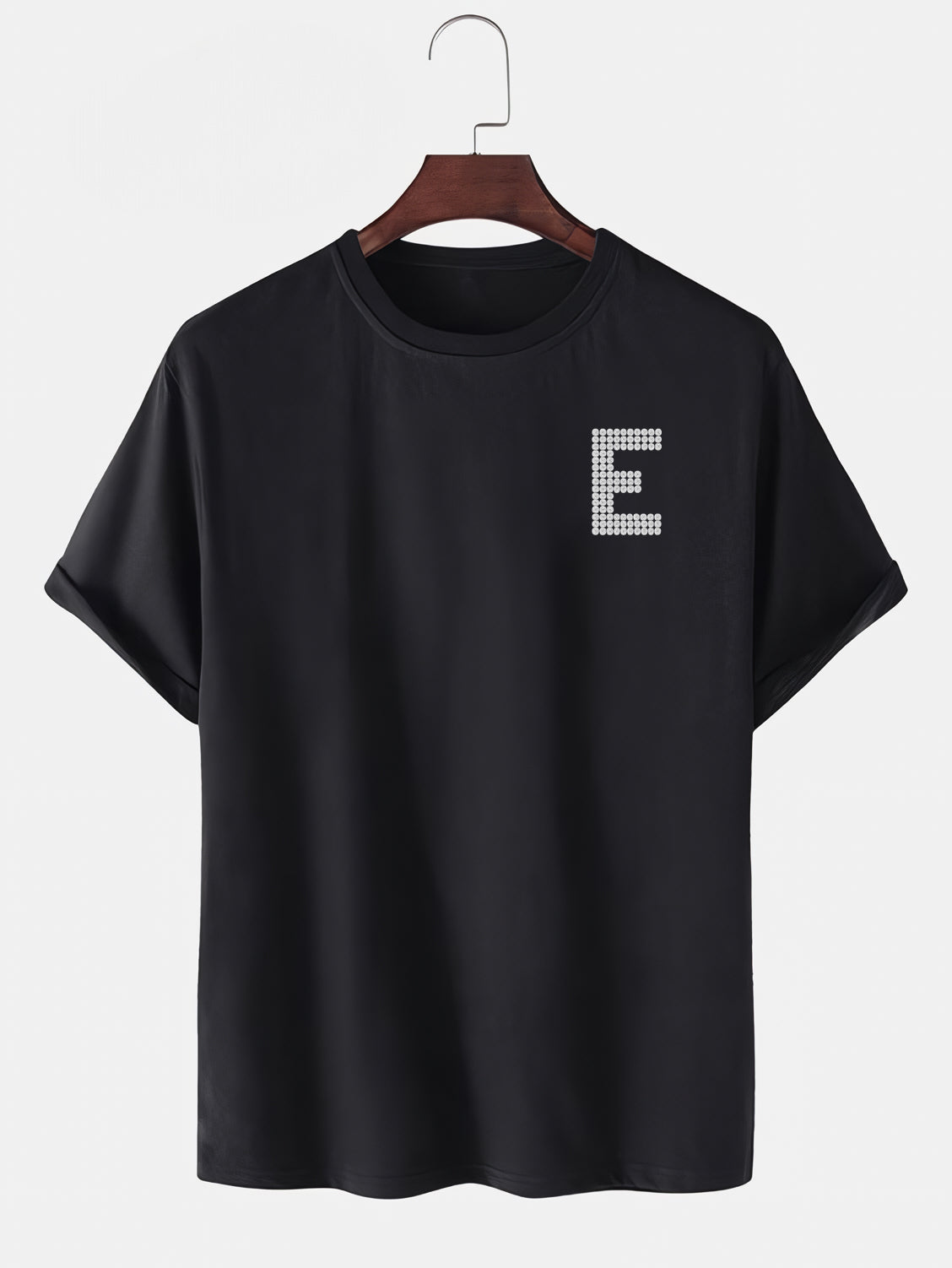 Taş Kristal Harf Baskılı Regular Tişört Unisex Premium Kumaş Siyah