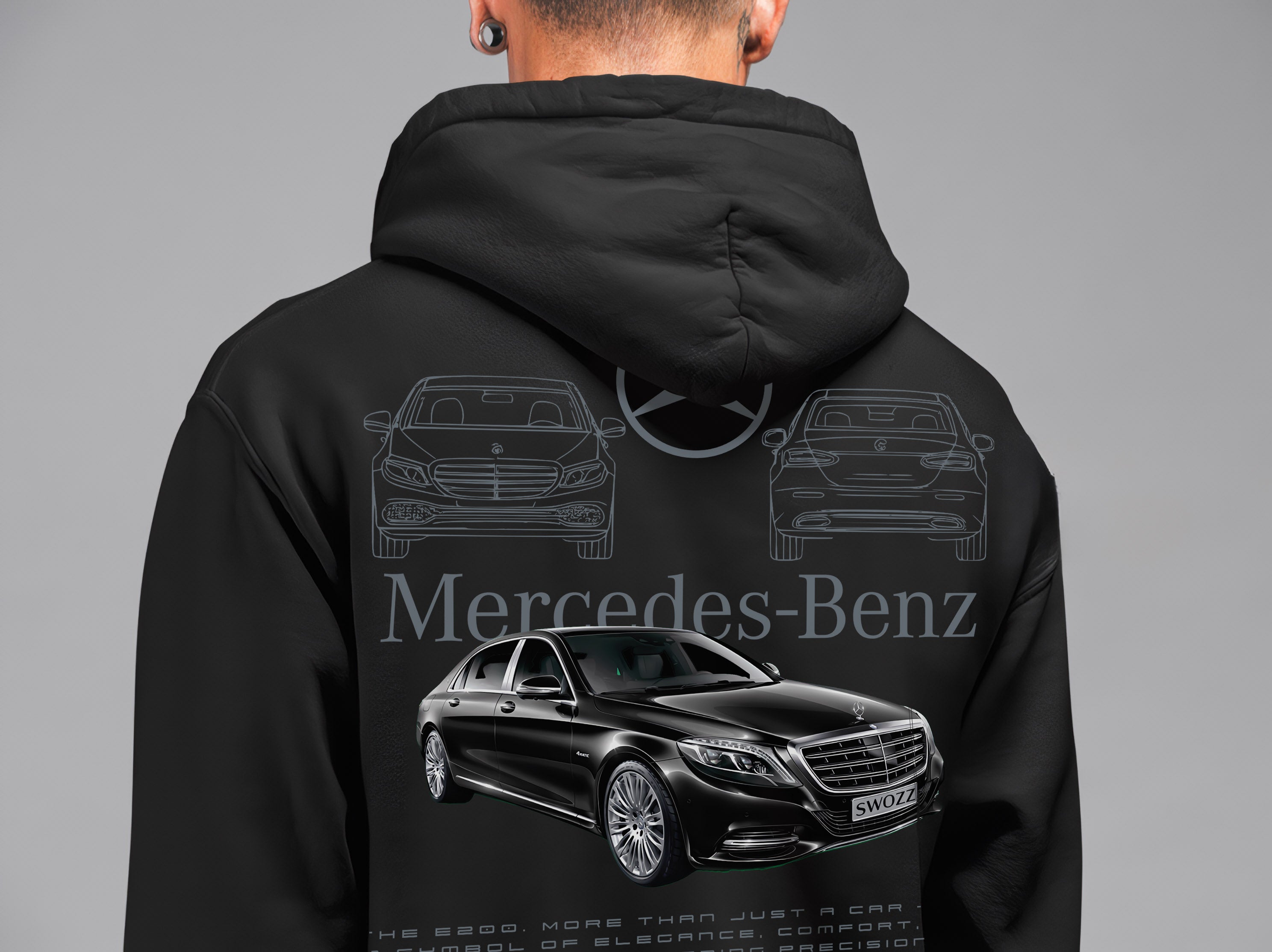 Mercedes-Benz E200 Hoodie – Limited Edition, Unisex Oversize Kapüşonlu Sweatshirt, Kanguru Cepli, 3 İplik Şardonlu