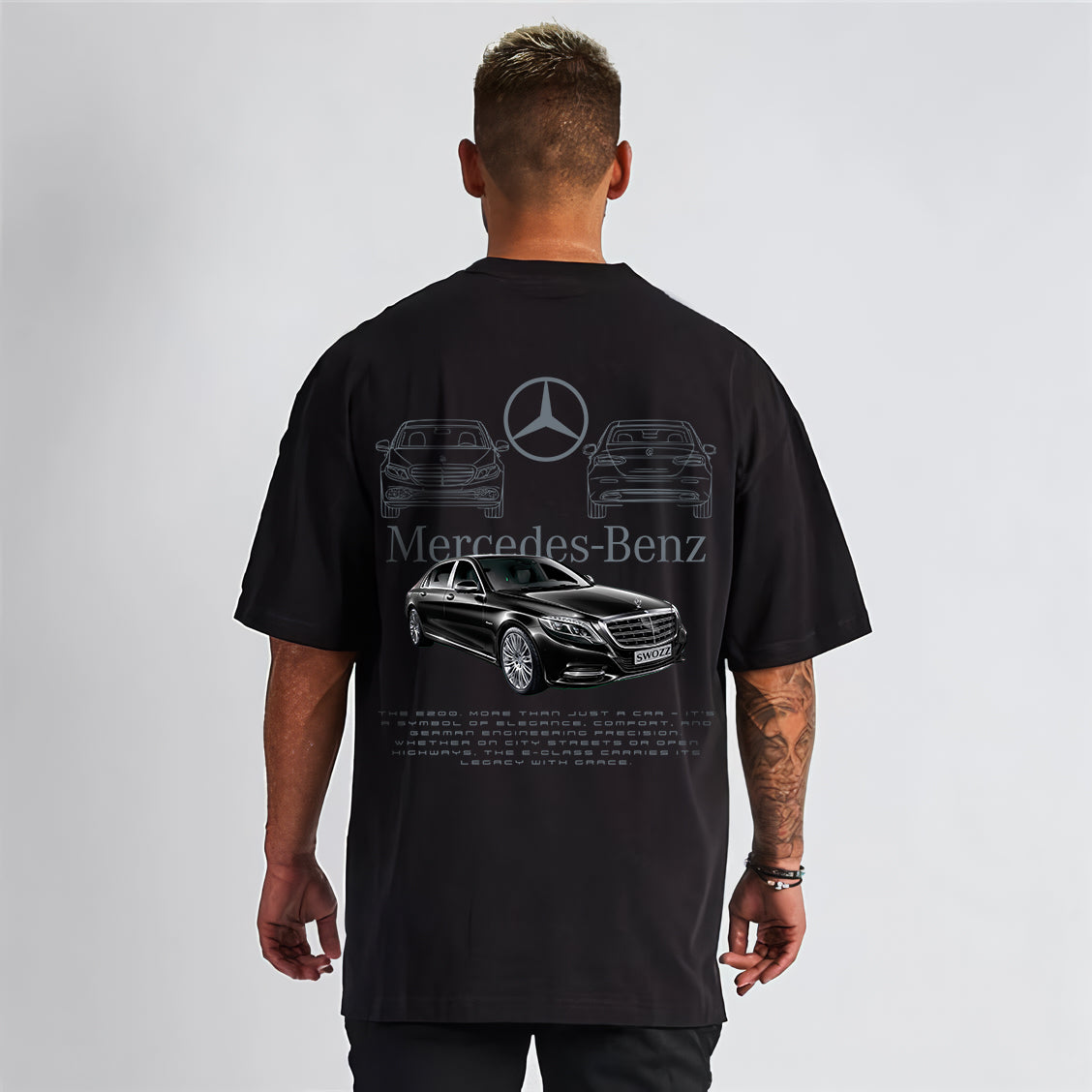 Siyah Mercedes-Benz E200 Tasarımlı Regular Unisex Tişört Swozz Özel Seri