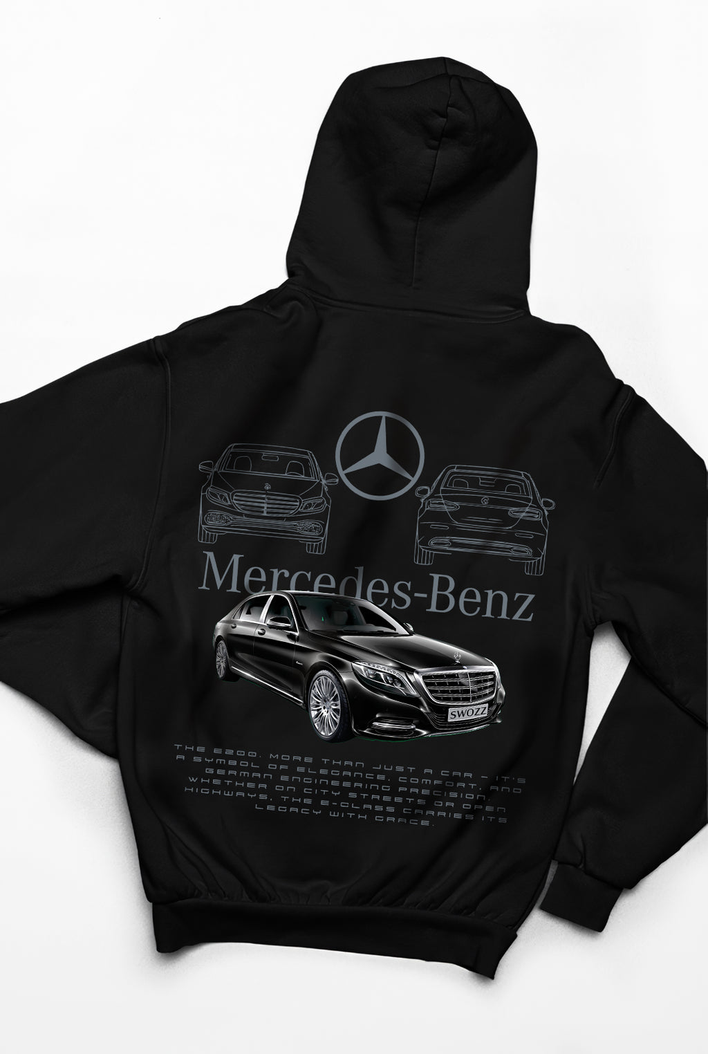 Mercedes-Benz E200 Hoodie – Limited Edition, Unisex Oversize Kapüşonlu Sweatshirt, Kanguru Cepli, 3 İplik Şardonlu