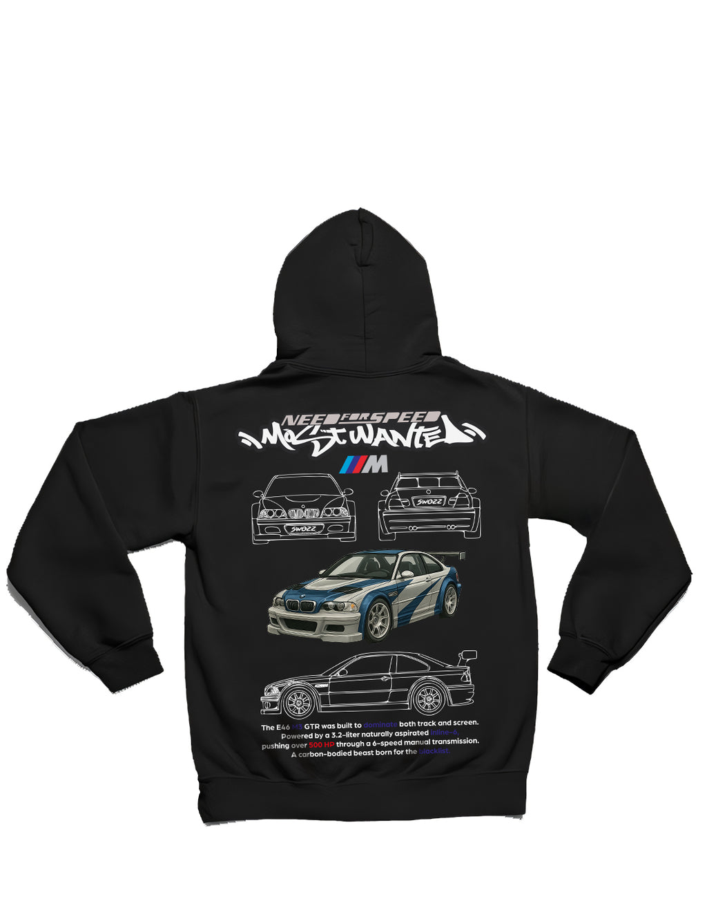 BMW E46 Most Wanted Hoodie – Araba Koleksiyonu, Unisex Oversize Kapüşonlu Sweatshirt, 3 İplik Şardonlu
