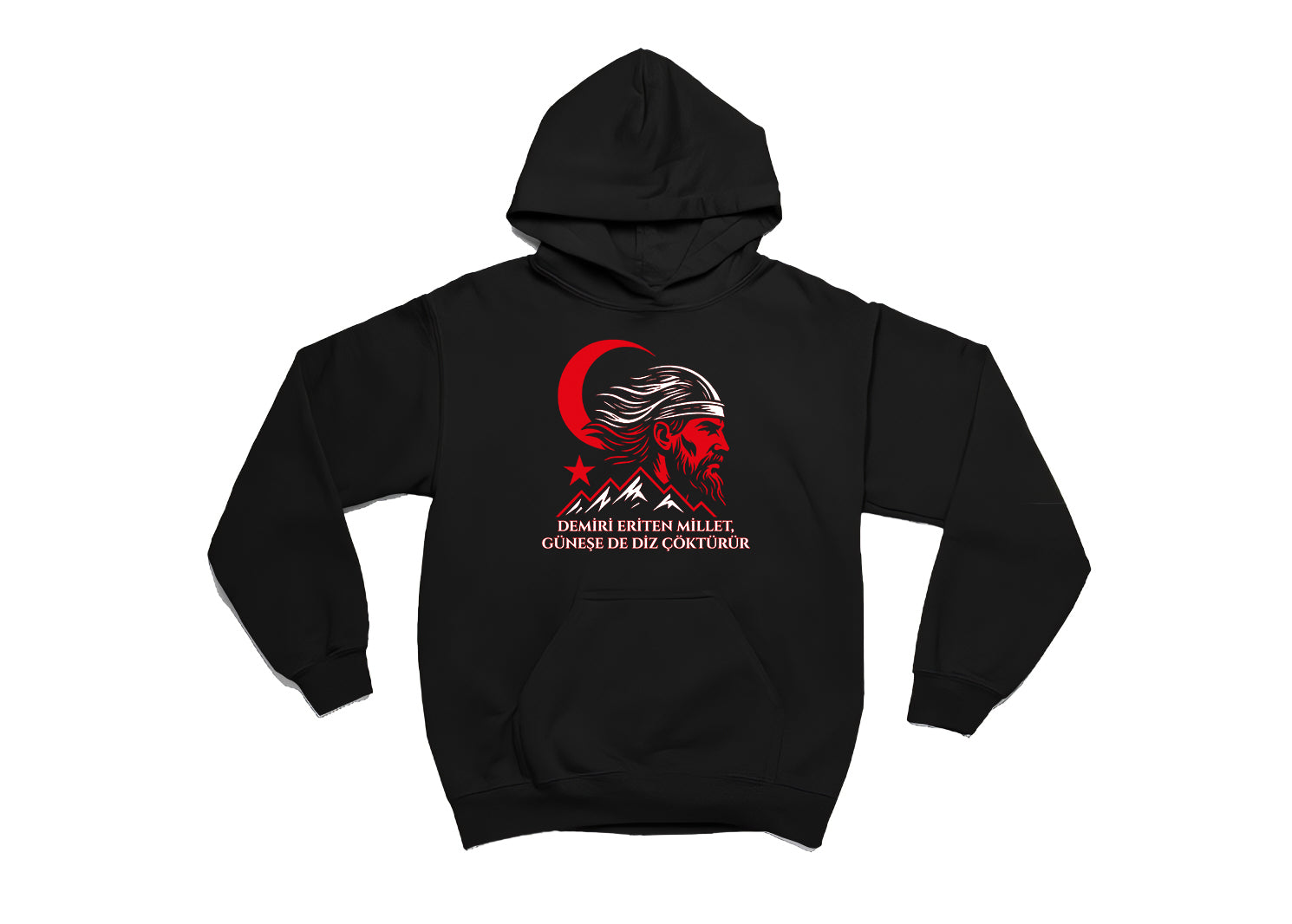 Ergenekon Hoodie – Türk Koleksiyonu, “Demiri Eriten Millet” Ön Baskılı, Unisex Oversize Kapüşonlu Sweatshirt, 3 İplik Şardonlu