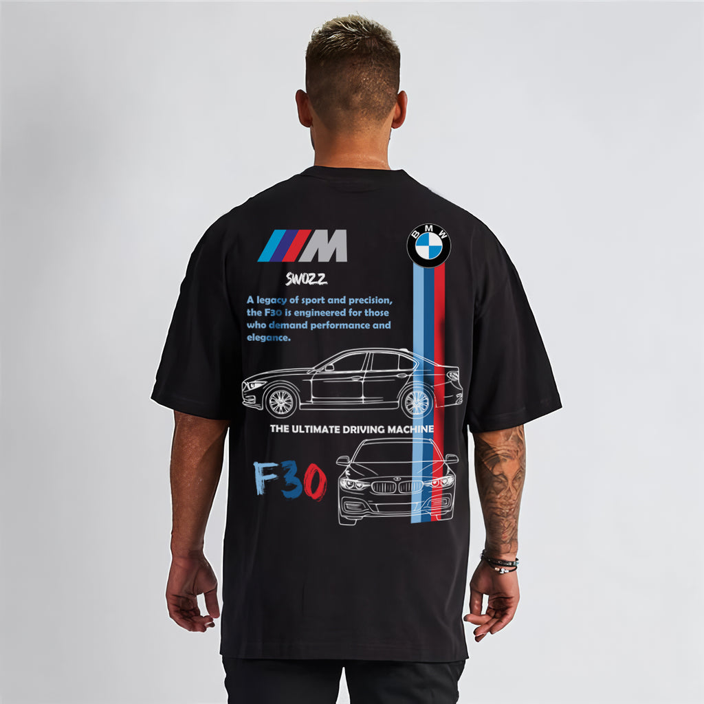 BMW F30 Tasarımlı Regular Unisex Tişört M Serisi Spor Şerit Detaylı Siyah Model